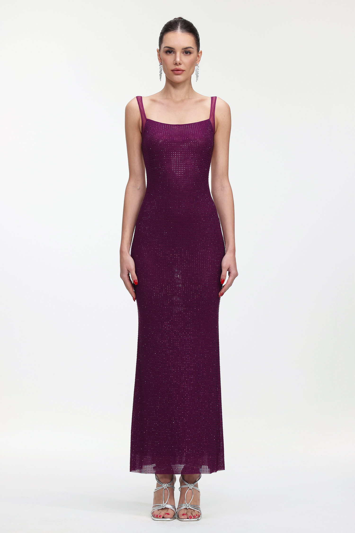 Pillose Diamond Backless Purple Maxi Dress