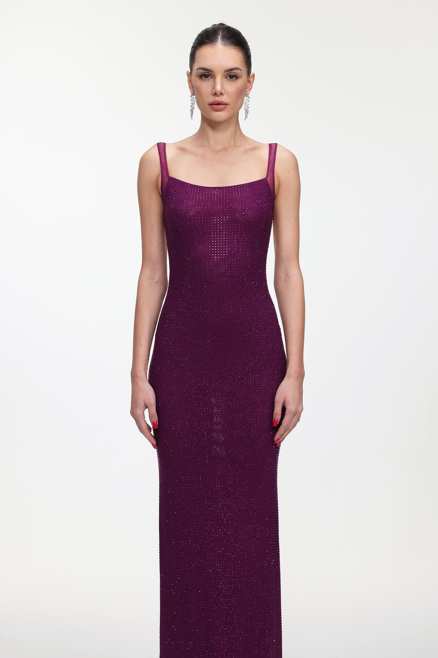 Pillose Diamond Backless Purple Maxi Dress