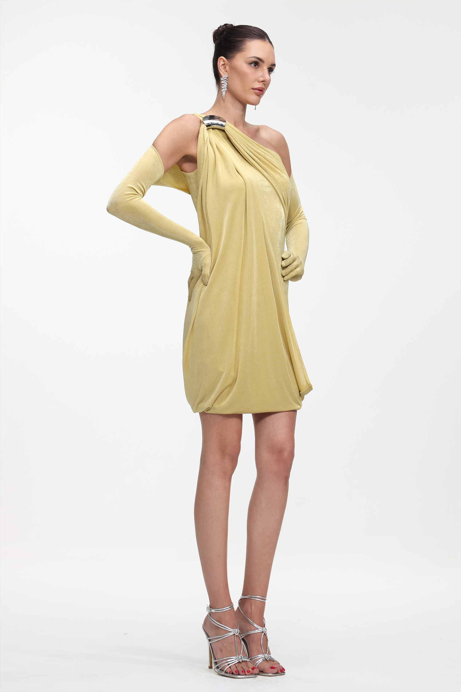 Joy Chic Contour Sleeveless Drape Knit Mini Dress