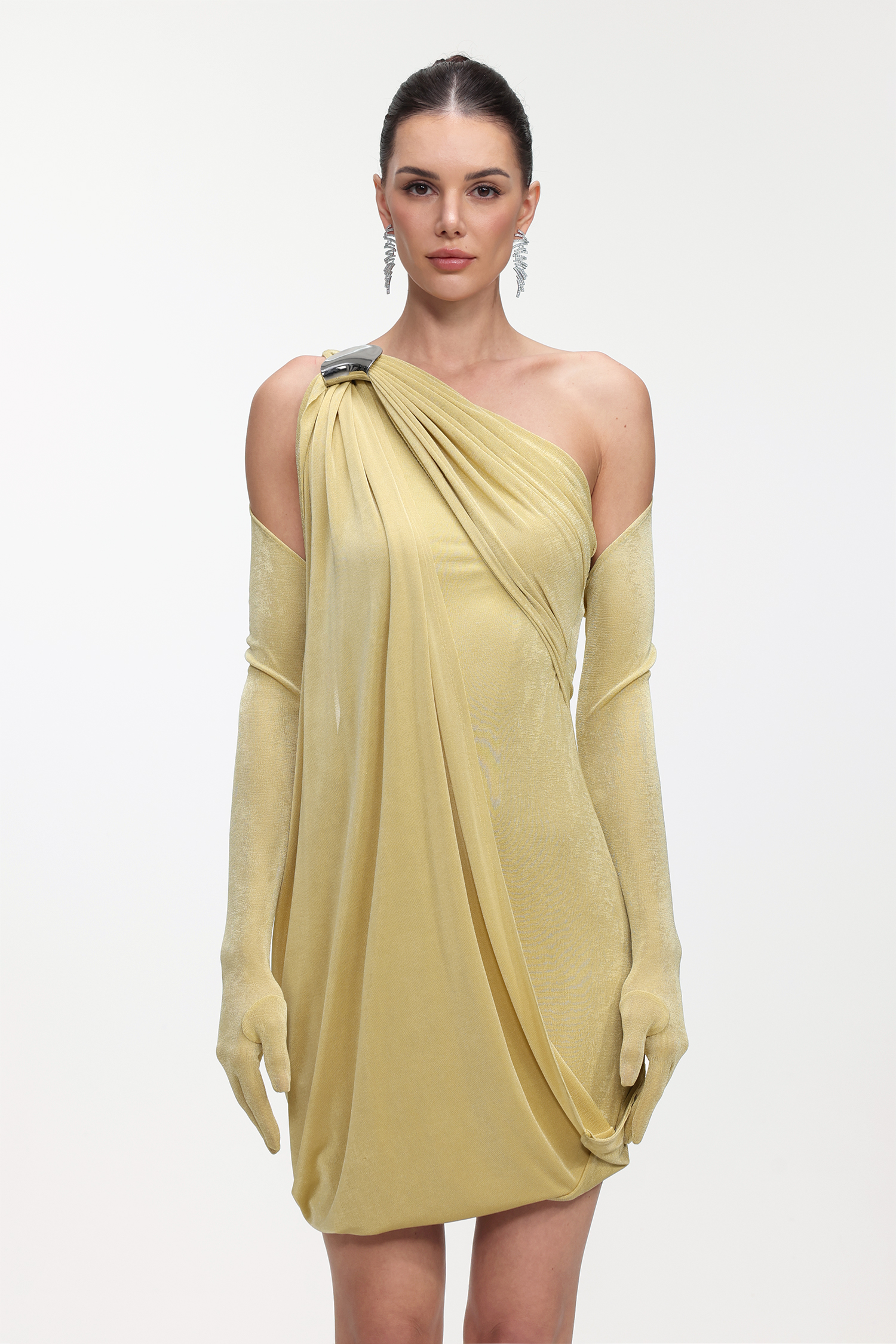 Joy Chic Contour Sleeveless Drape Knit Mini Dress