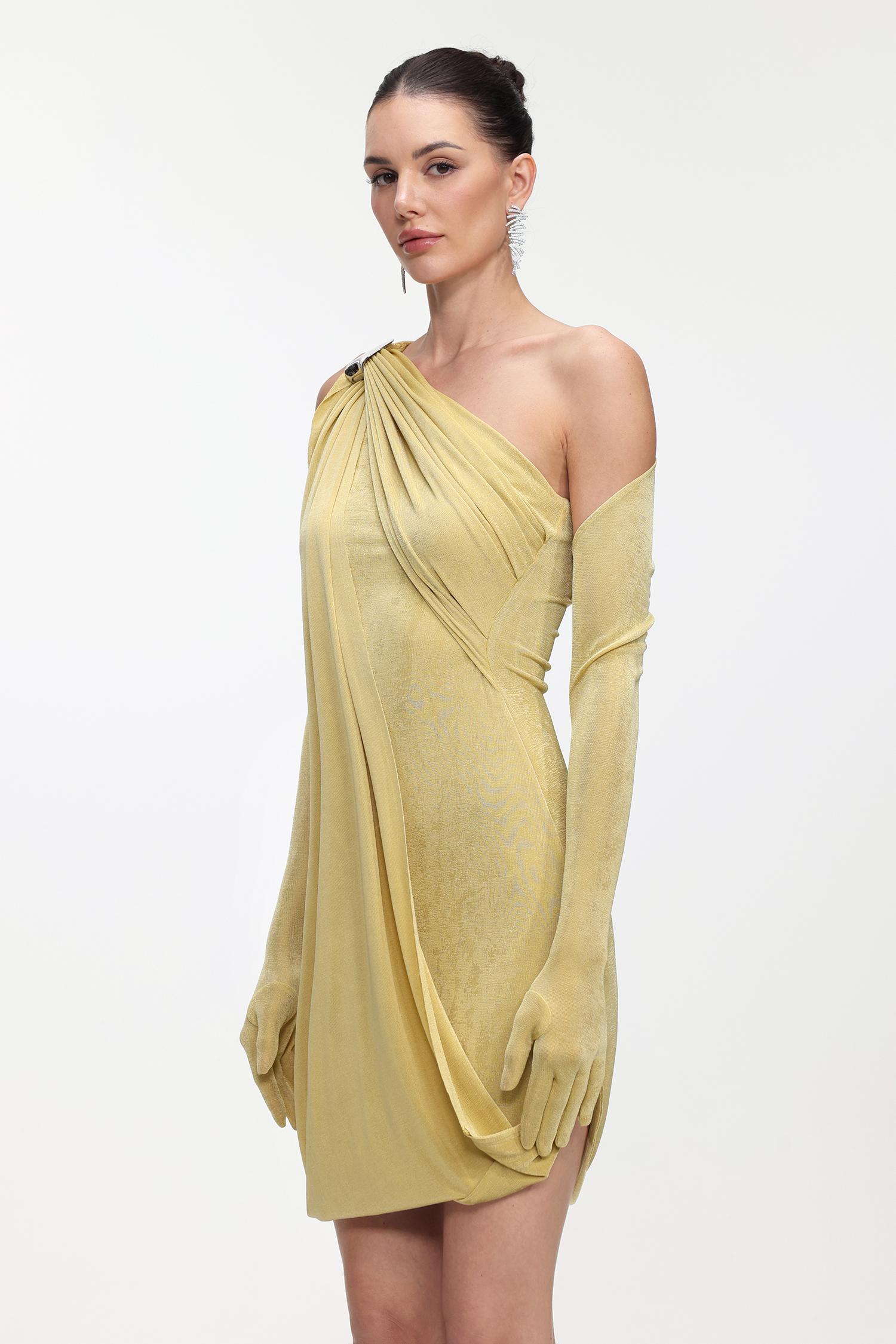 Joy Chic Contour Sleeveless Drape Knit Mini Dress