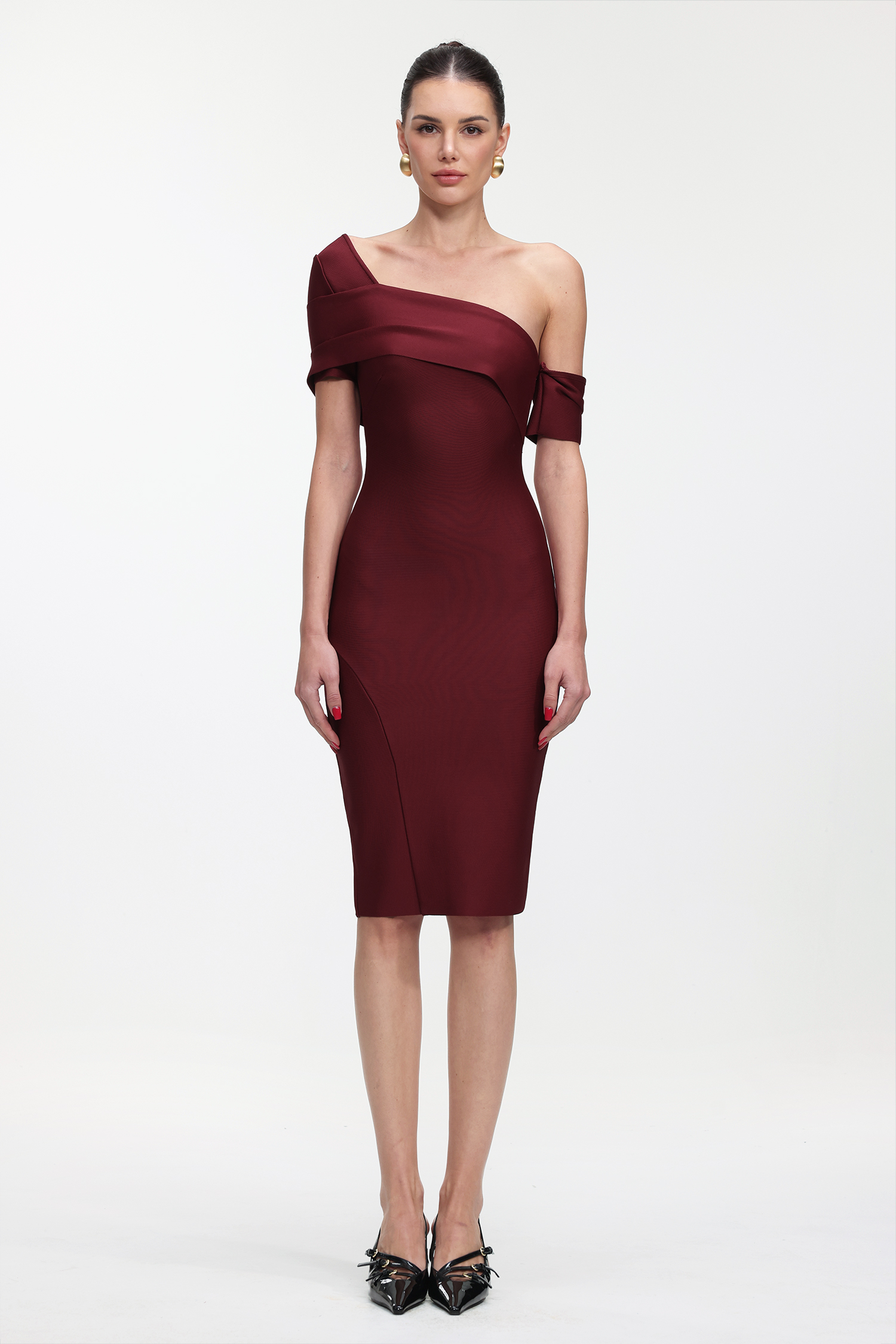 Ruthie Classic Contour Off Shoulder Bandage Midi Dress