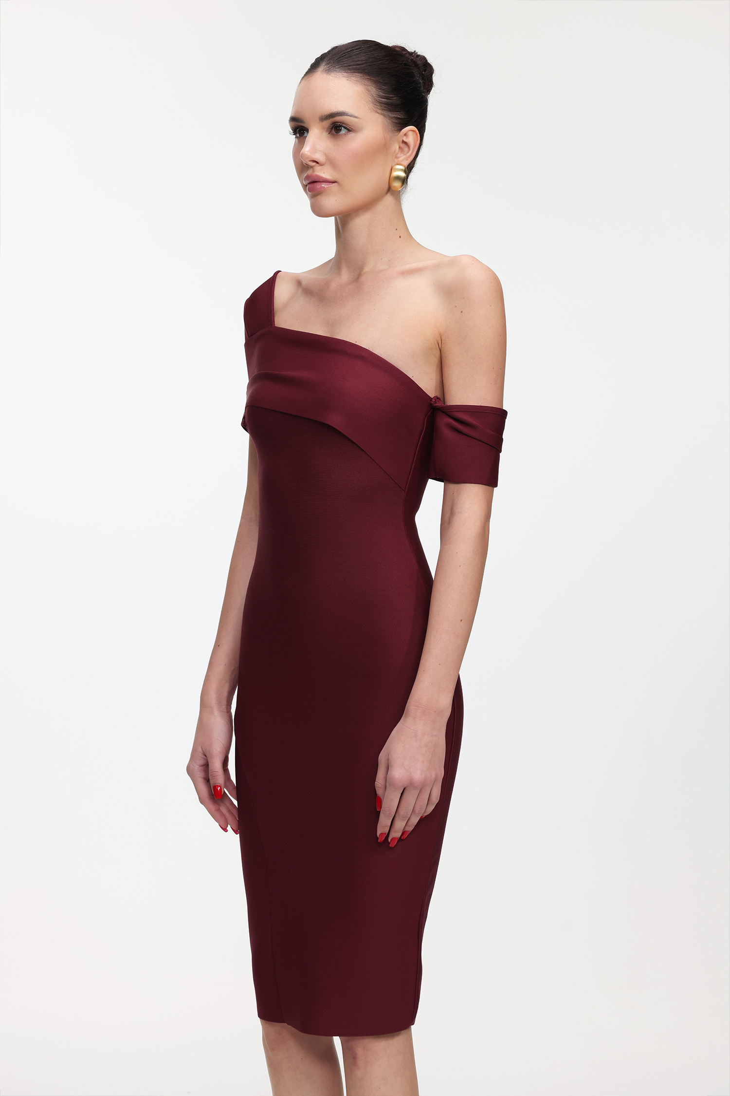 Ruthie Classic Contour Off Shoulder Bandage Midi Dress