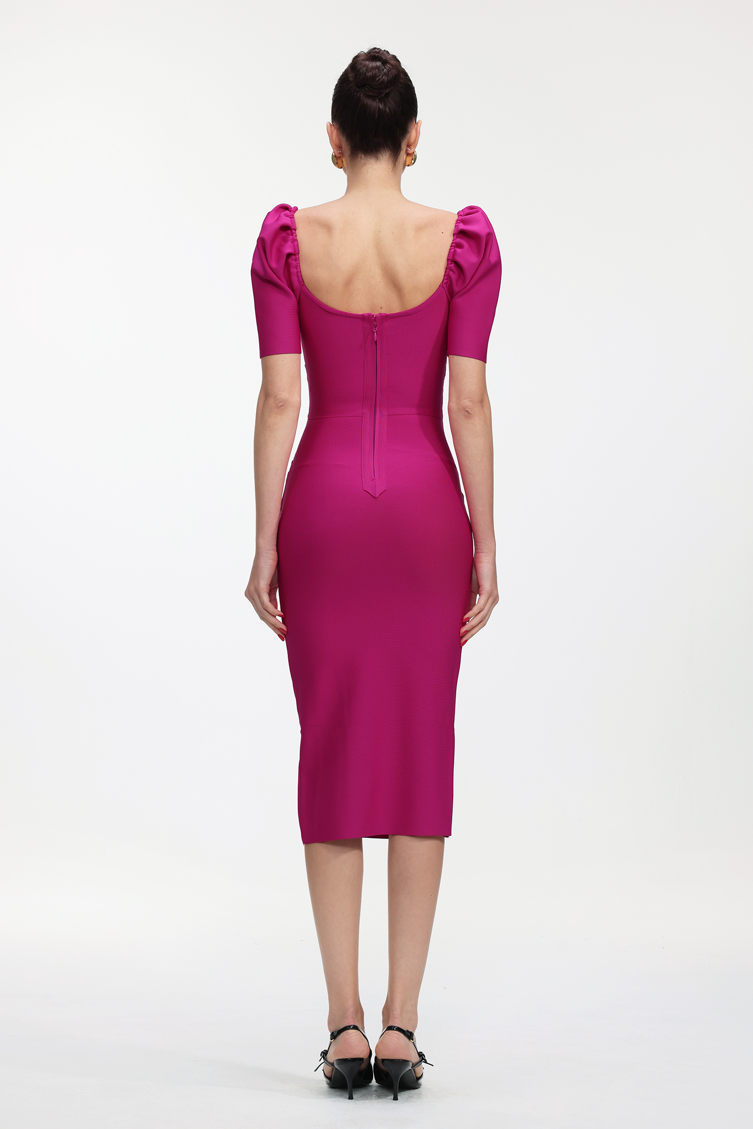 Tadeo Classic Contour Short Sleeve Bandage Rose Pink Midi Dress