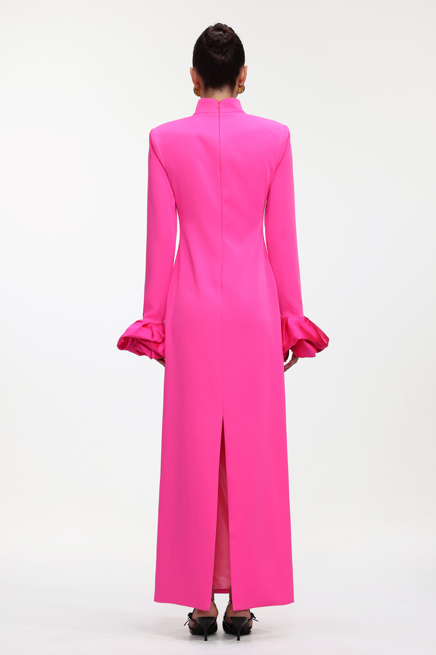 Ziriy Chic Tailored Long Sleeve Puff Detail Woven Maxi Dress