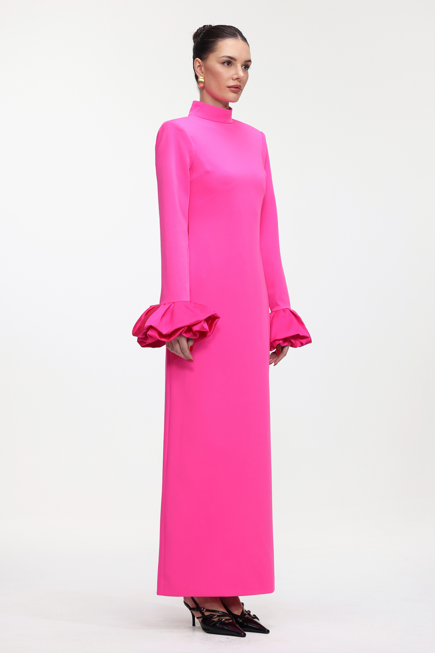 Ziriy Chic Tailored Long Sleeve Puff Detail Woven Maxi Dress