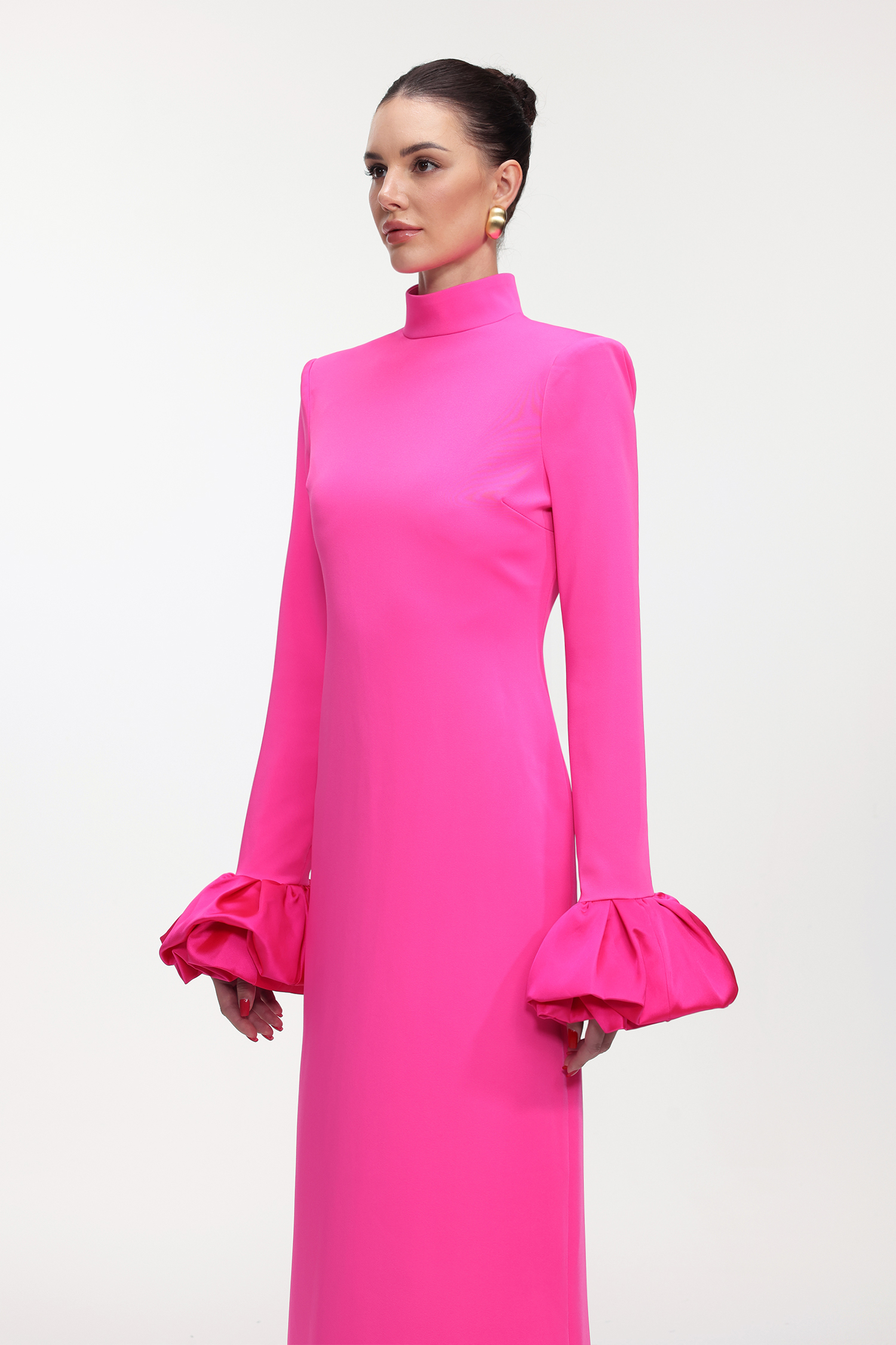Ziriy Chic Tailored Long Sleeve Puff Detail Woven Maxi Dress