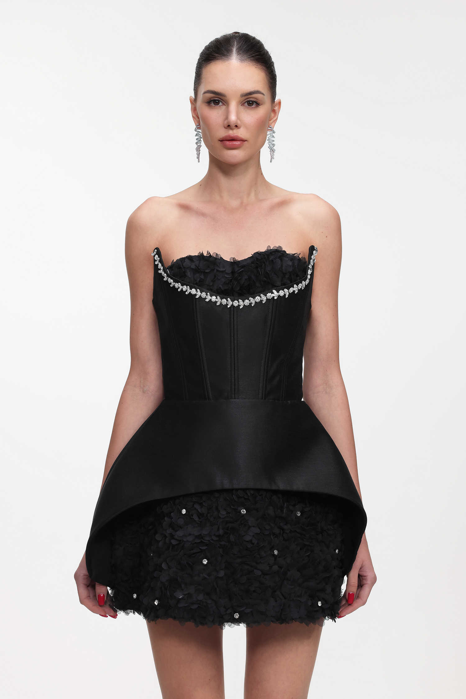 Millipin Romantic Tailored Strapless Rhinestone Floral Mini Dress