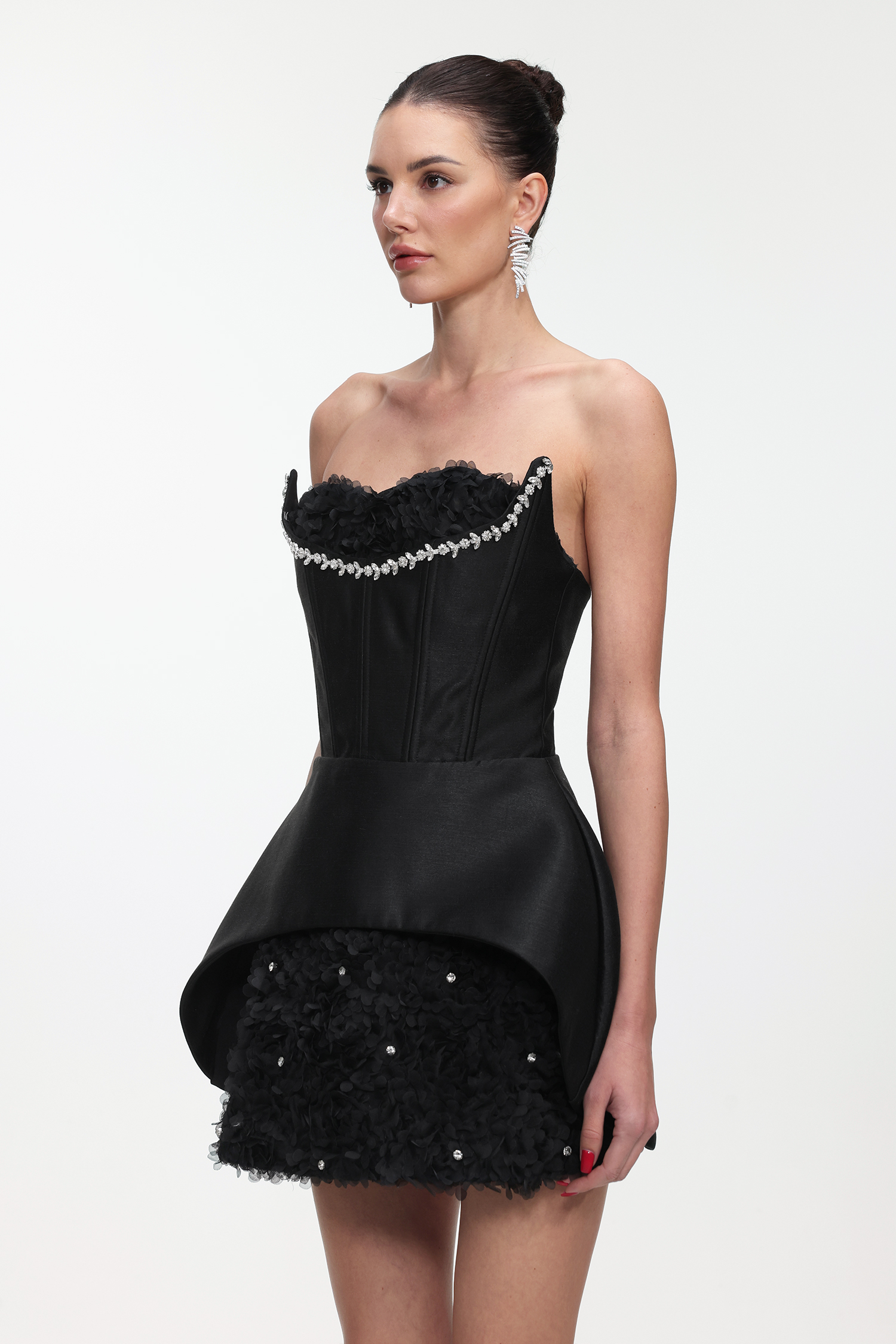 Millipin Romantic Tailored Strapless Rhinestone Floral Mini Dress