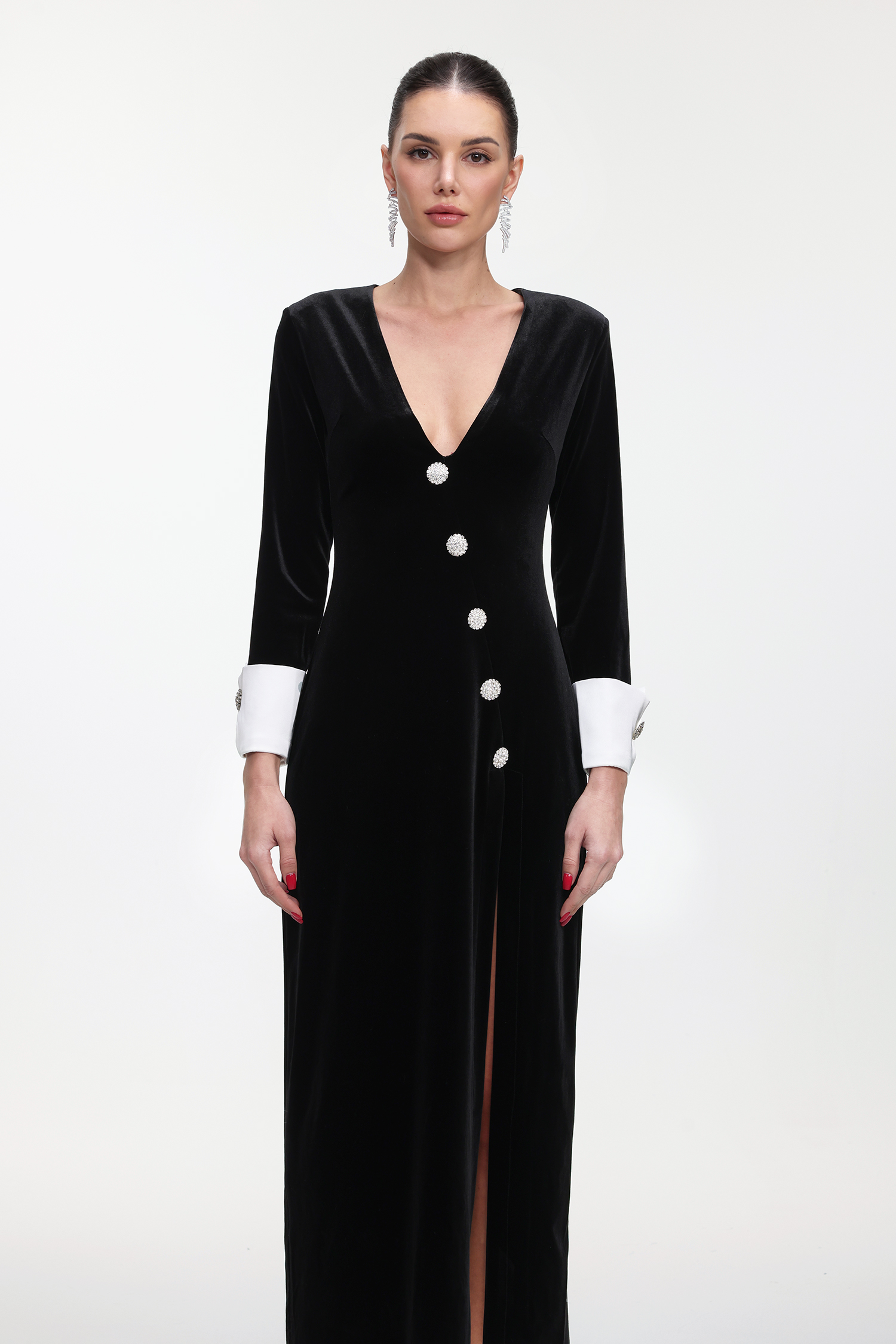 Kijin Elegant Contour V Neck Long Sleeve Knit Maxi Dress