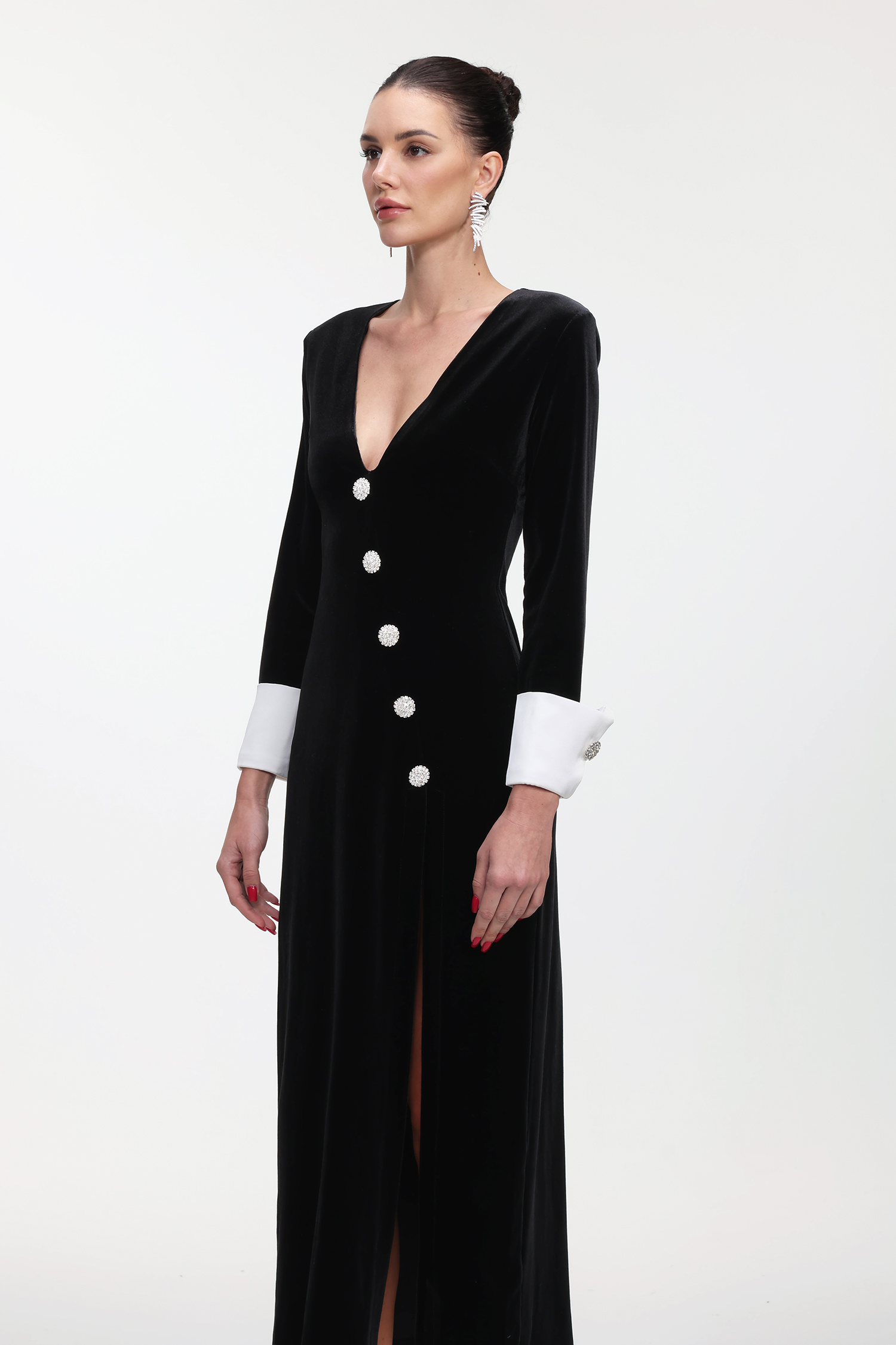 Kijin Elegant Contour V Neck Long Sleeve Knit Maxi Dress