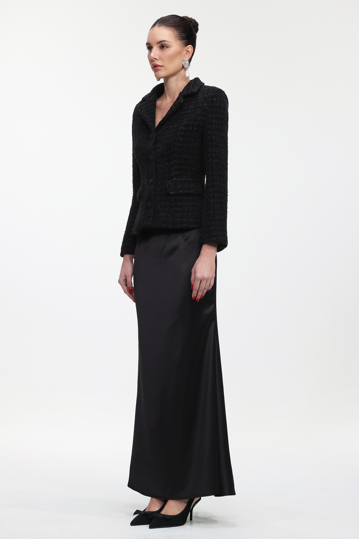 Vali Classic Tailored Long Sleeve Tweed Jacket and Skirt Set