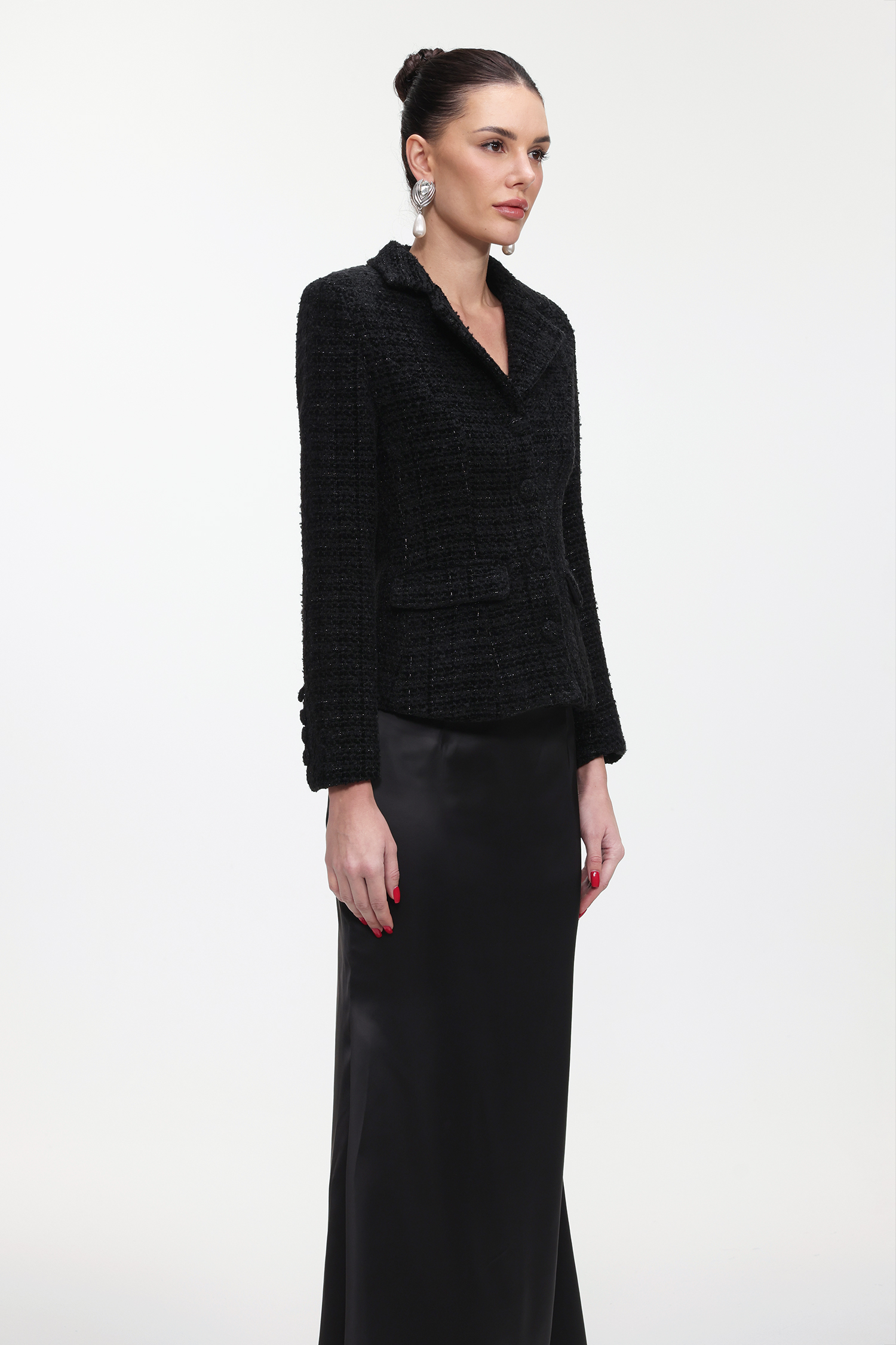 Vali Classic Tailored Long Sleeve Tweed Jacket and Skirt Set