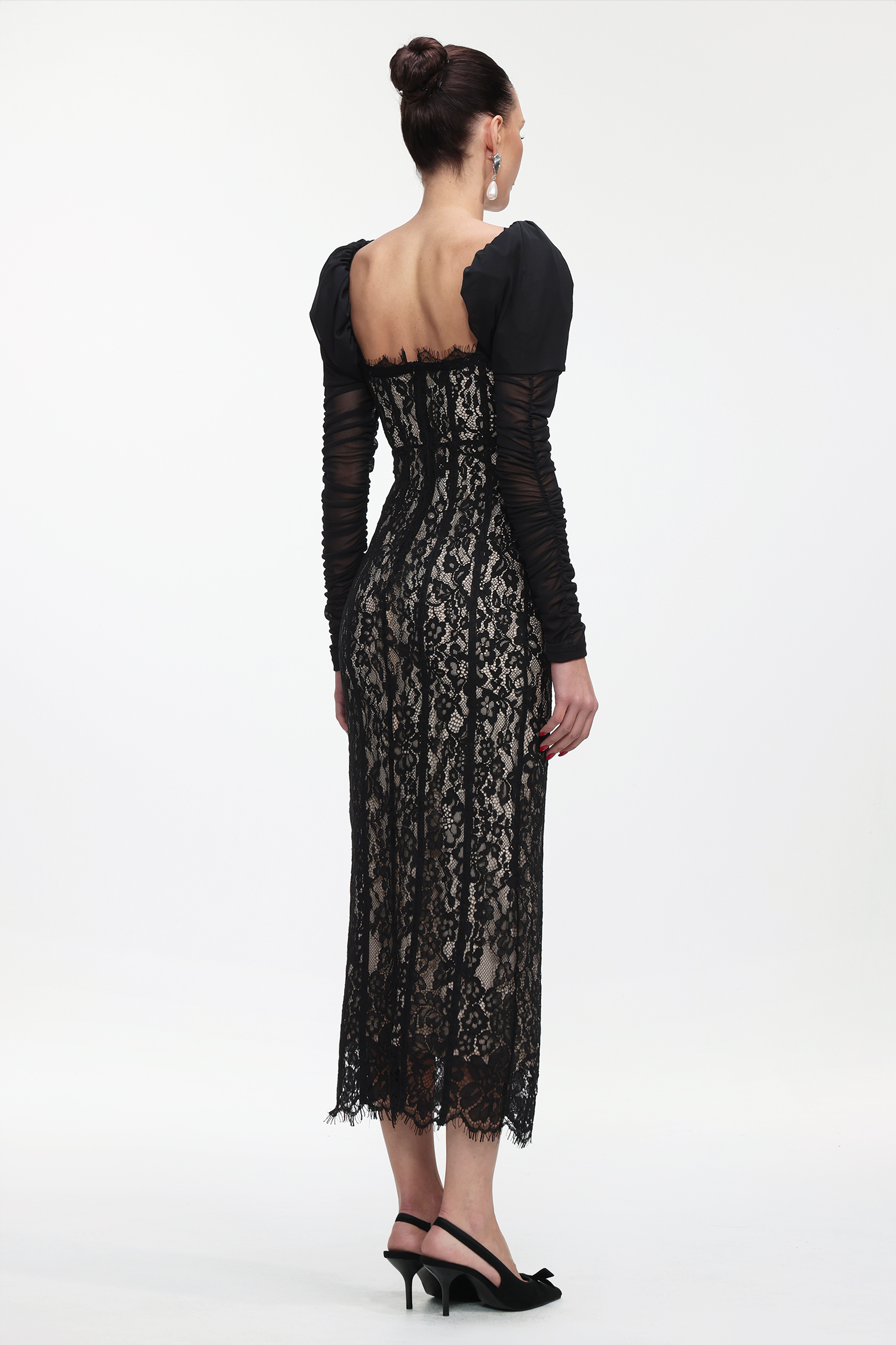 Fenby Contour Long Sleeve Ruched Lace Maxi Dress