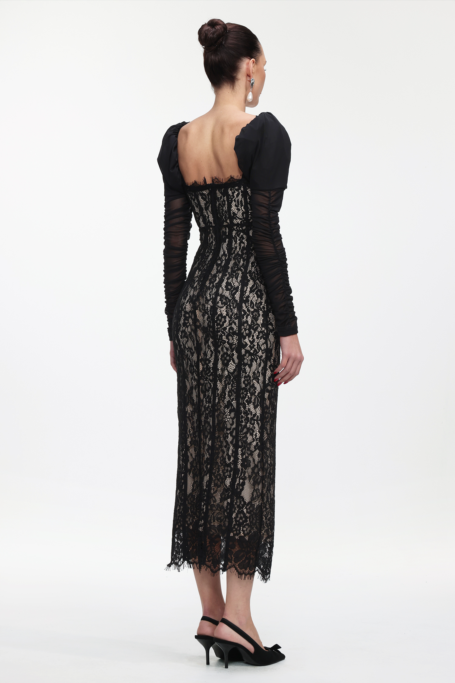 Fenby Contour Long Sleeve Ruched Lace Maxi Dress