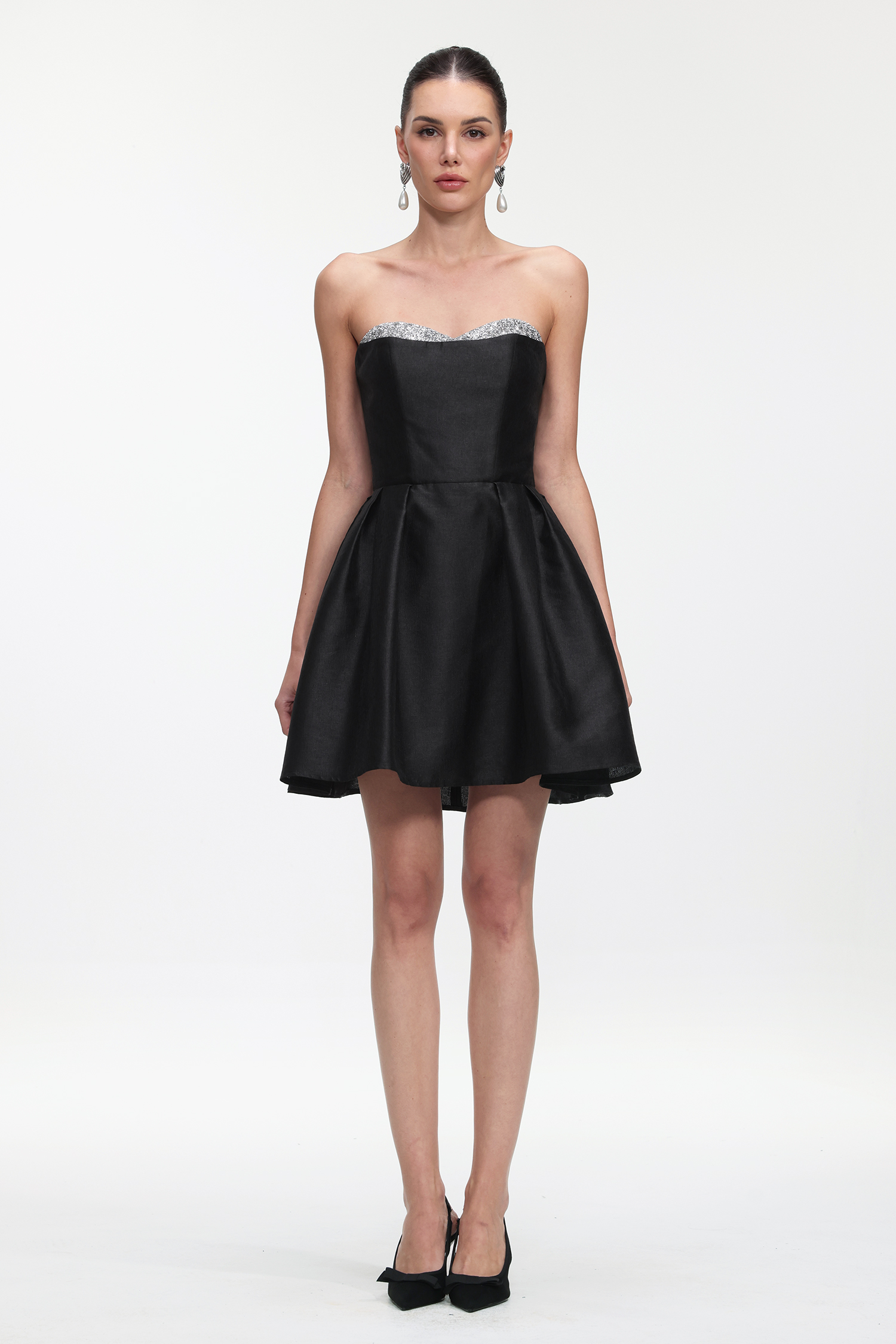 Quinta Classic Tailored Strapless Glitter Woven Mini Dress