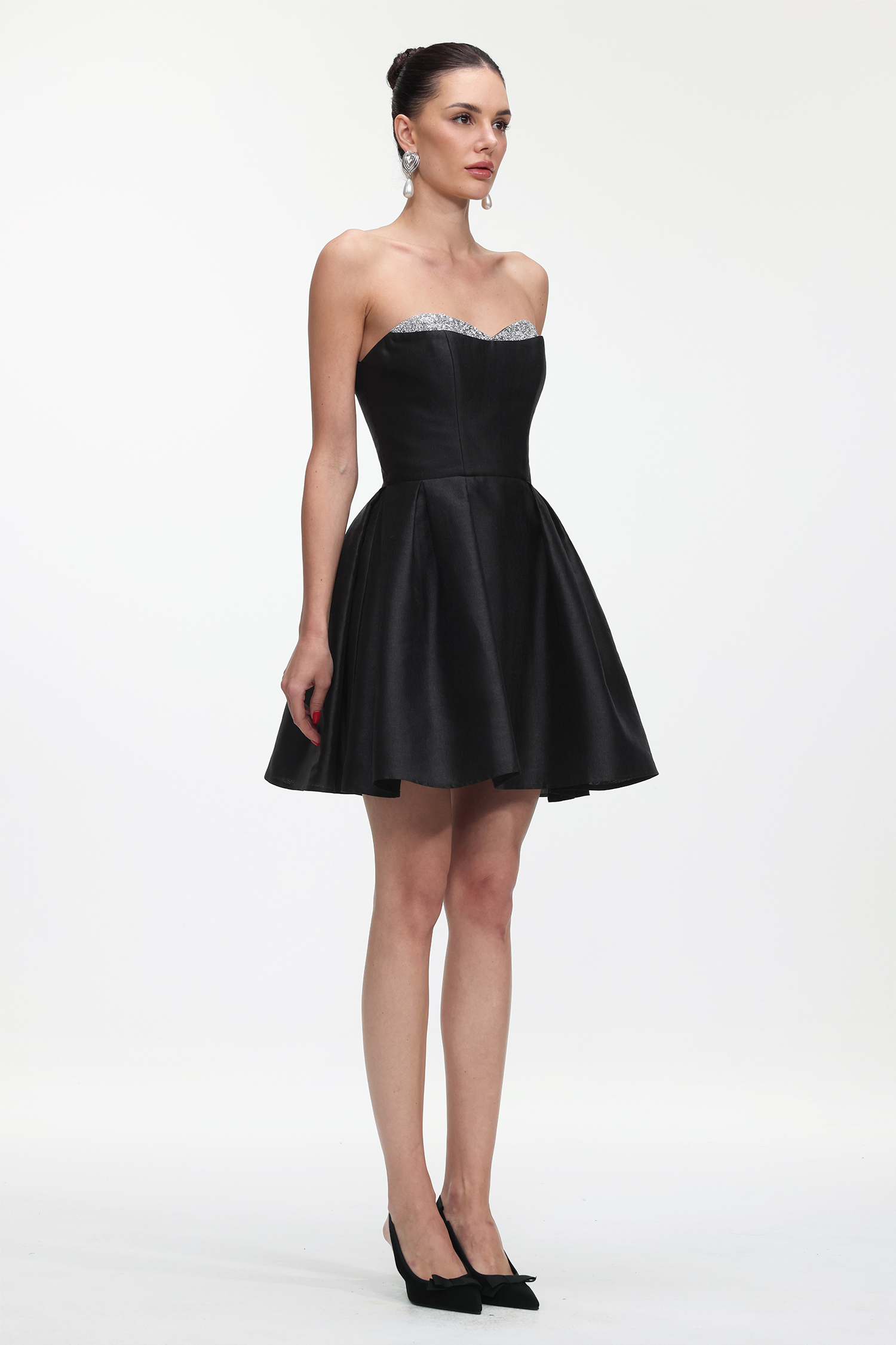 Quinta Classic Tailored Strapless Glitter Woven Mini Dress