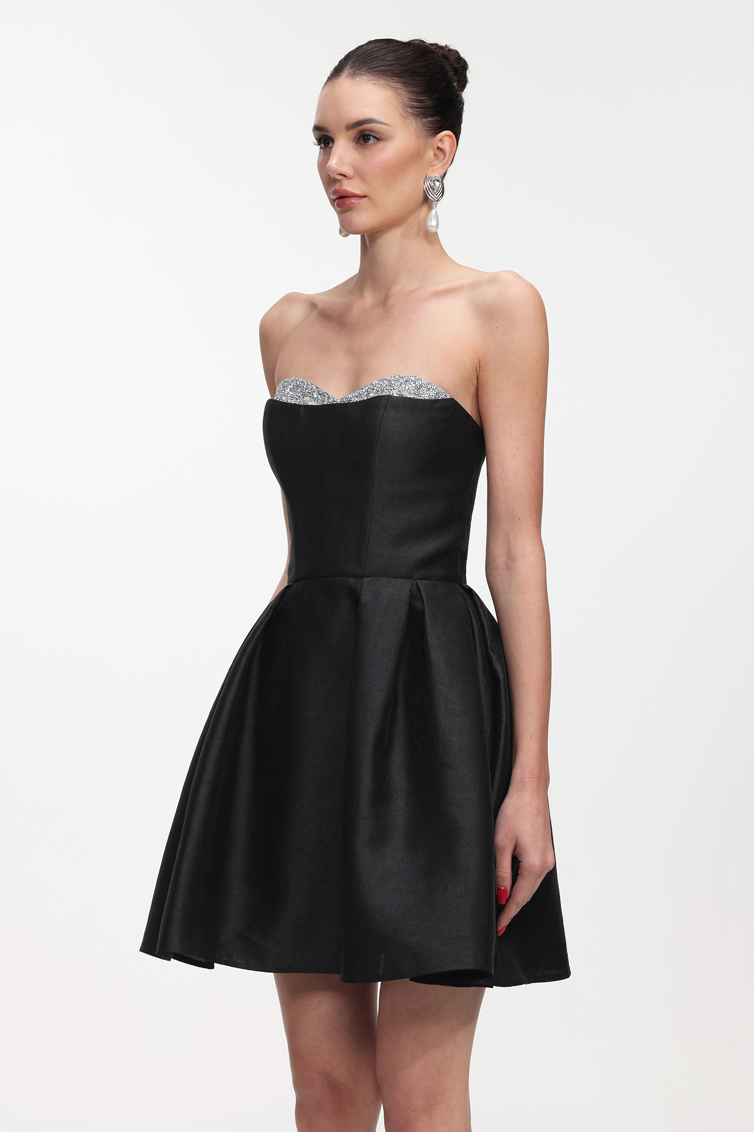 Quinta Classic Tailored Strapless Glitter Woven Mini Dress