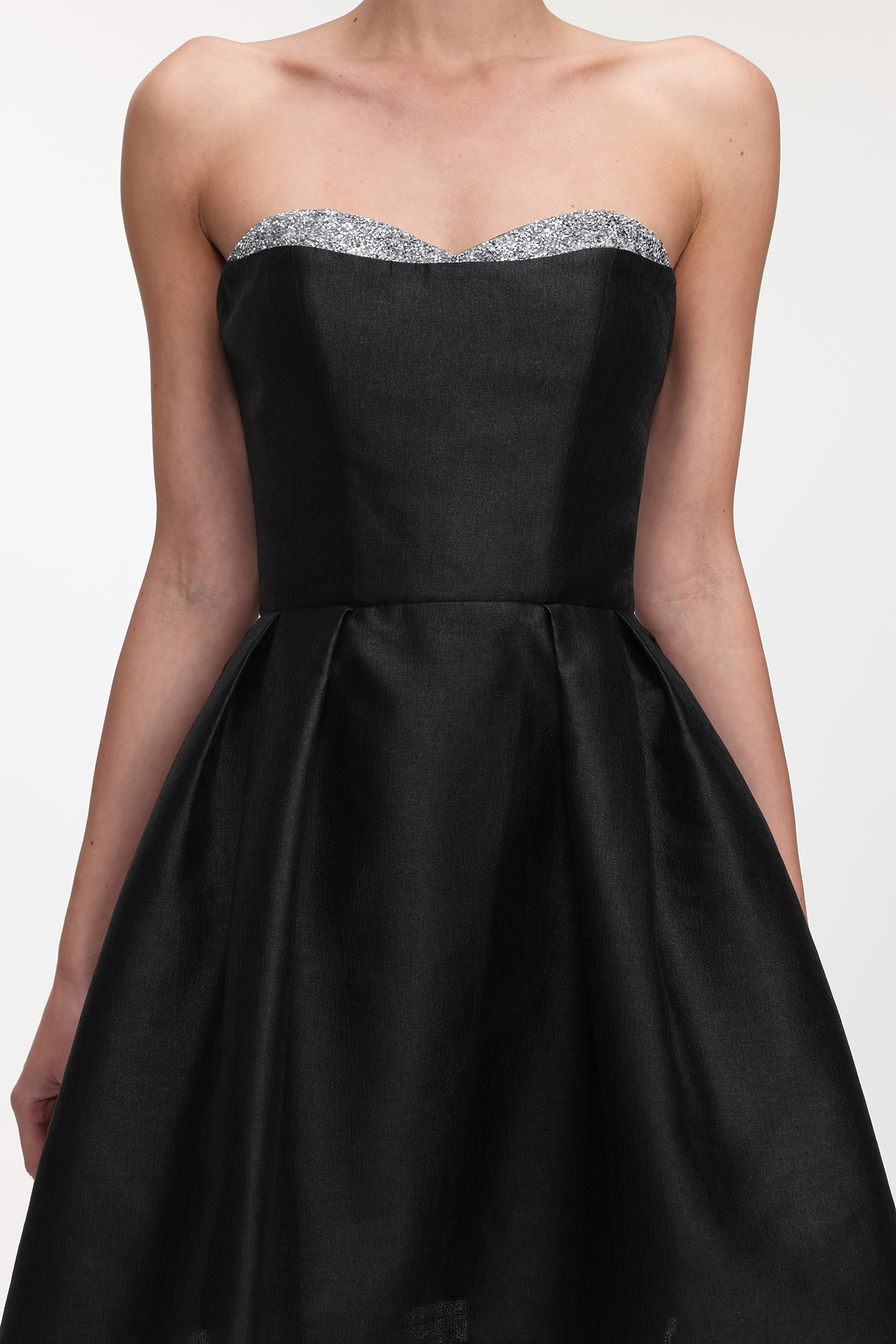 Quinta Classic Tailored Strapless Glitter Woven Mini Dress