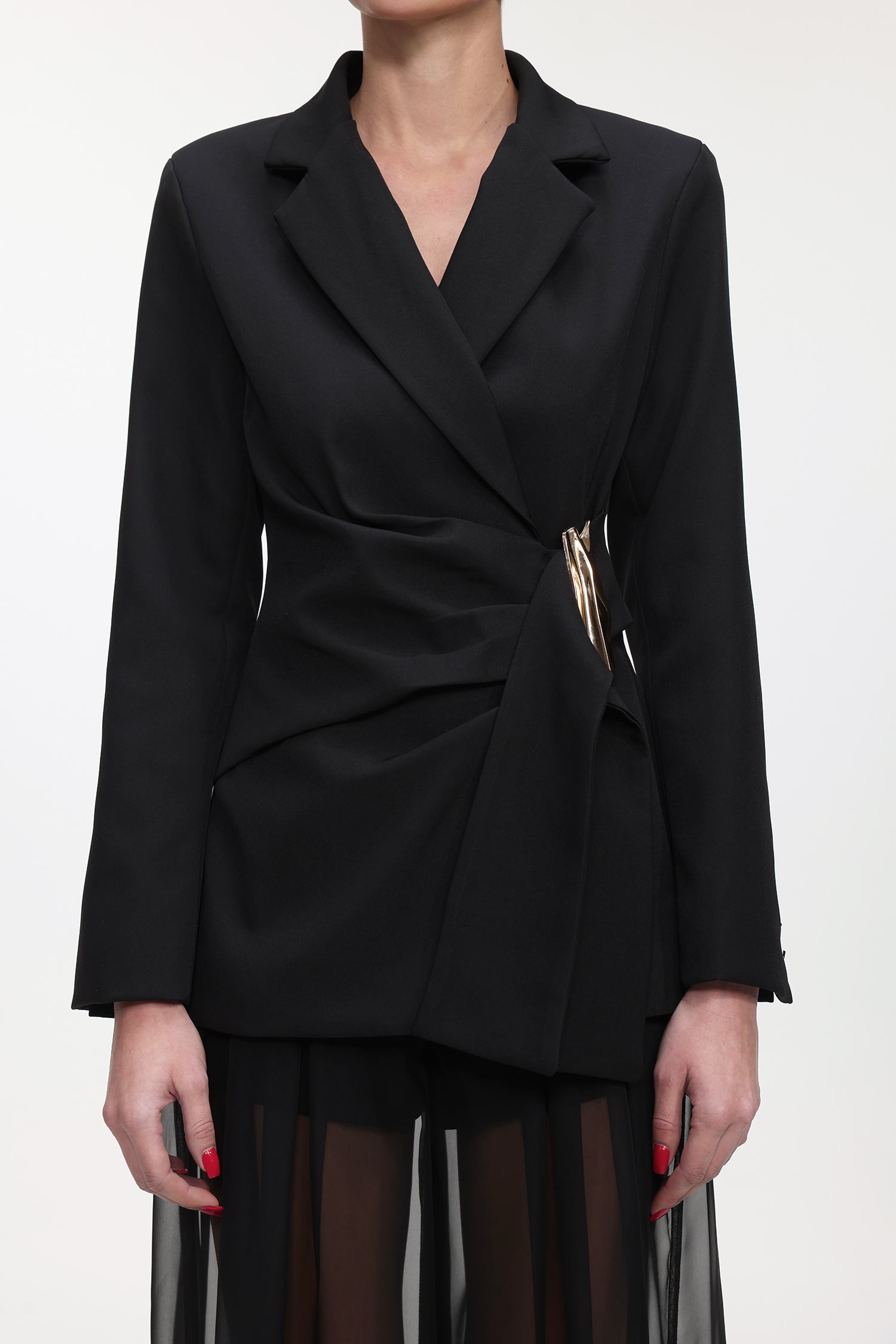 Kerade Classic Tailored Long Sleeve Pleated Metal Buckle Blazer