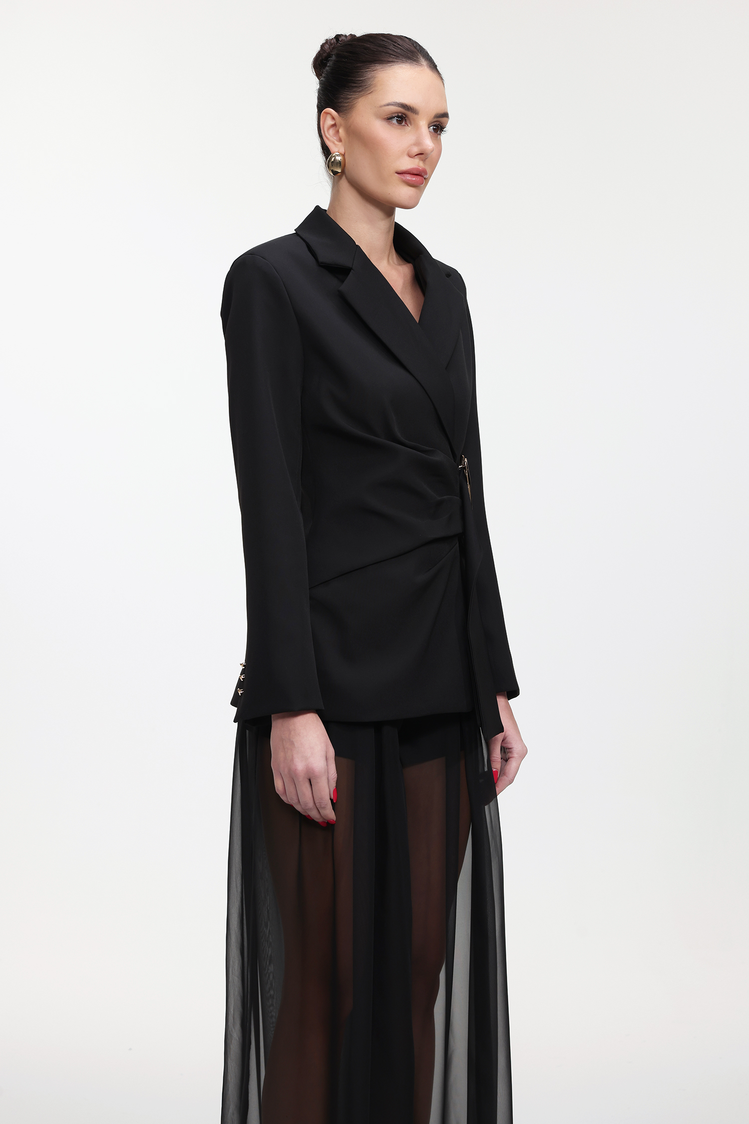 Kerade Classic Tailored Long Sleeve Pleated Metal Buckle Blazer