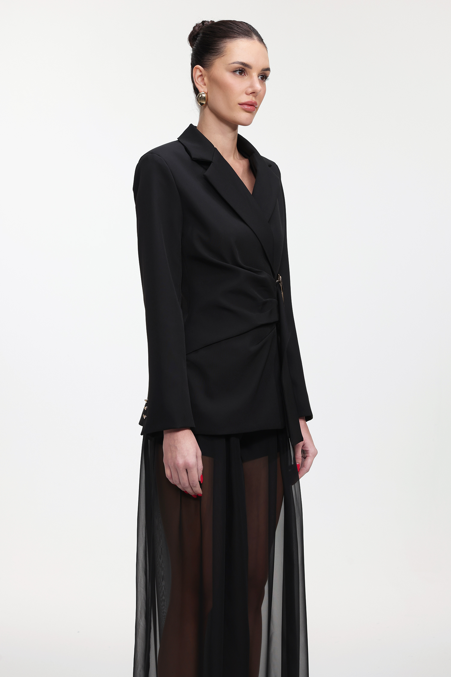 Kerade Classic Tailored Long Sleeve Pleated Metal Buckle Blazer