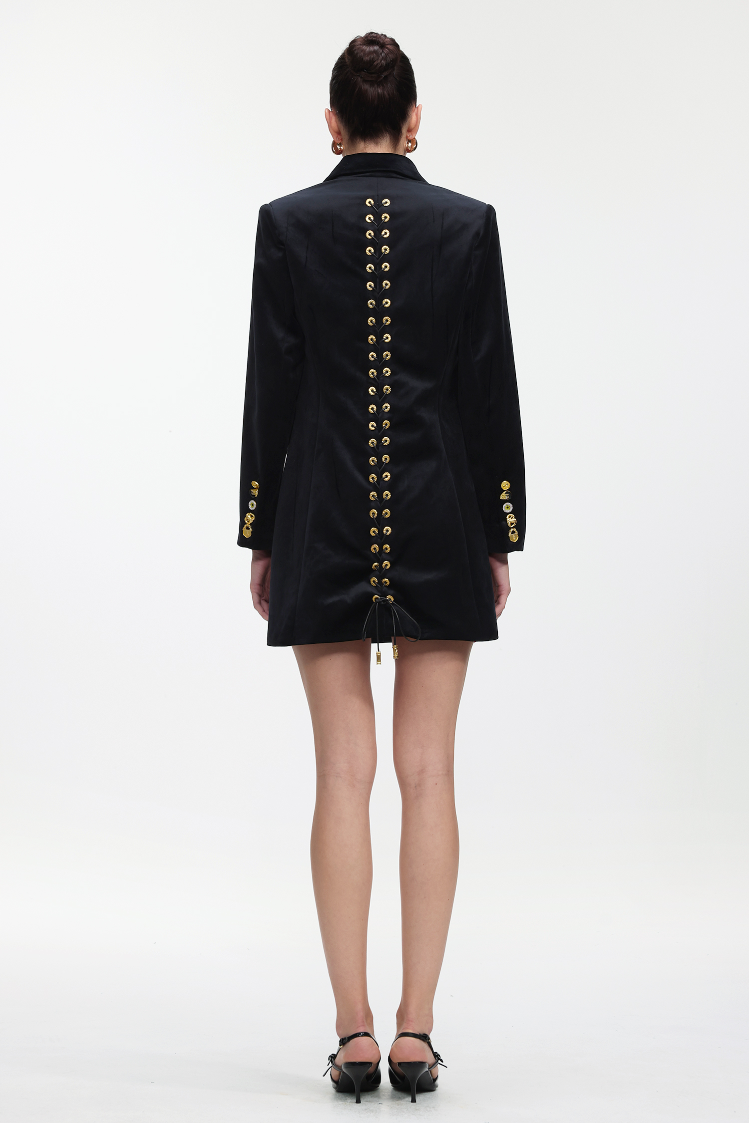 Fanya Classic Tailored Long Sleeve Golden Lock Velvet Blazer