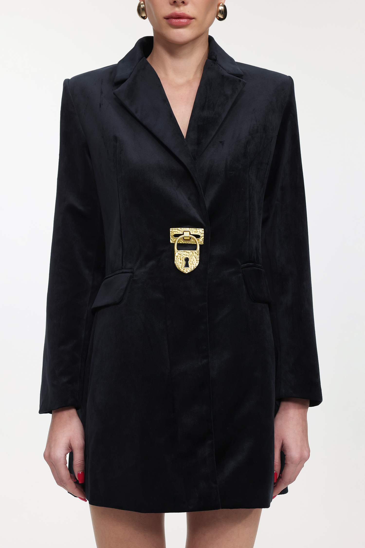 Fanya Classic Tailored Long Sleeve Golden Lock Velvet Blazer