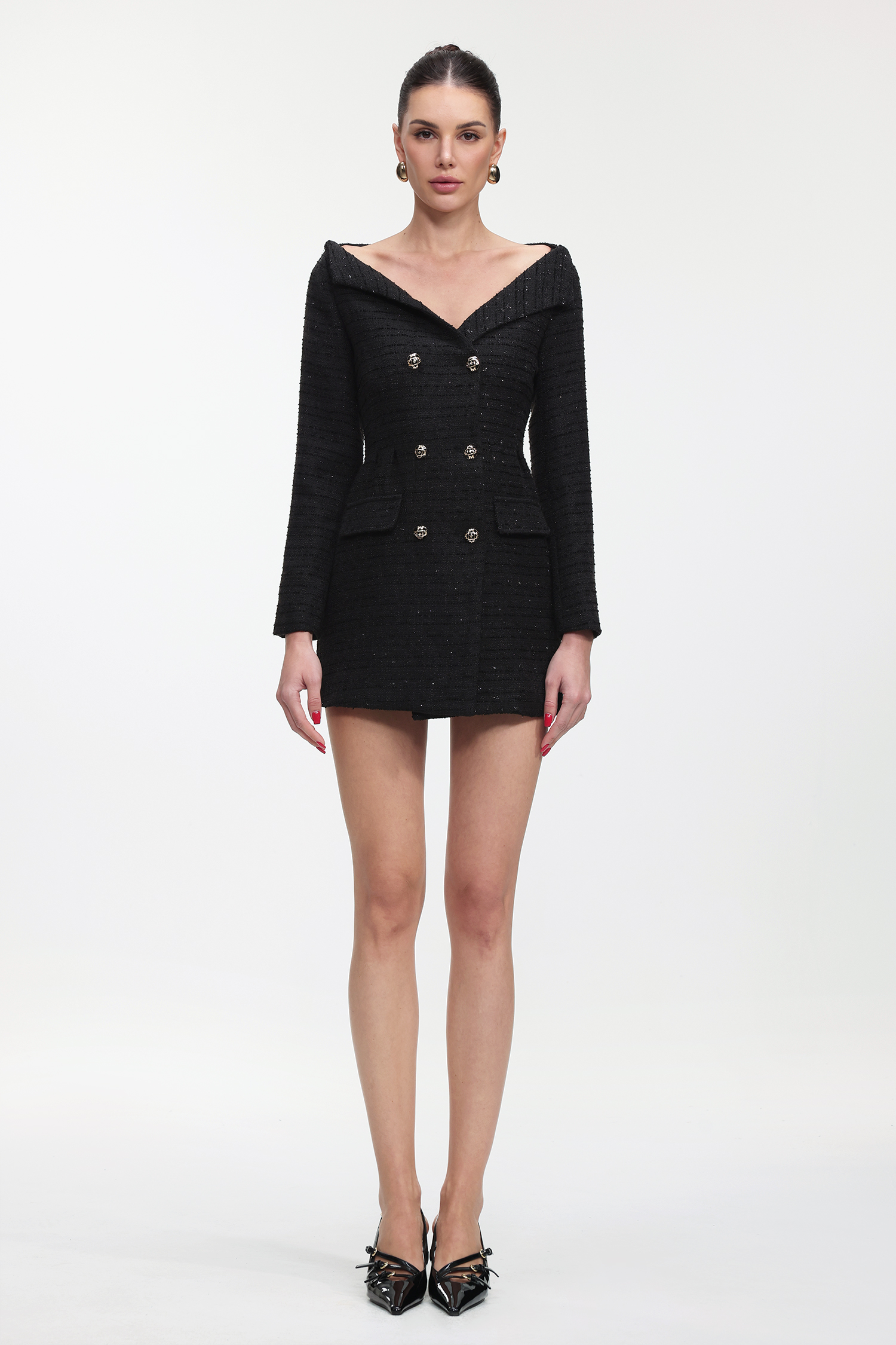 Ginny Classic Tailored Long Sleeve Tweed Mini Dress