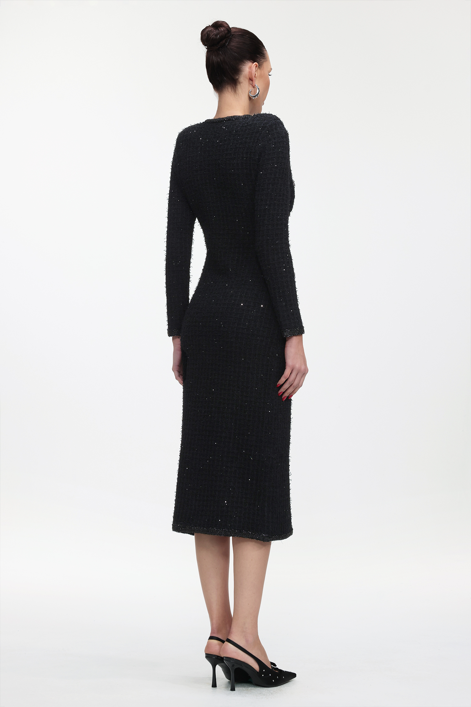 Tadita Glamorous Tailored Long Sleeve Tweed Maxi Dress