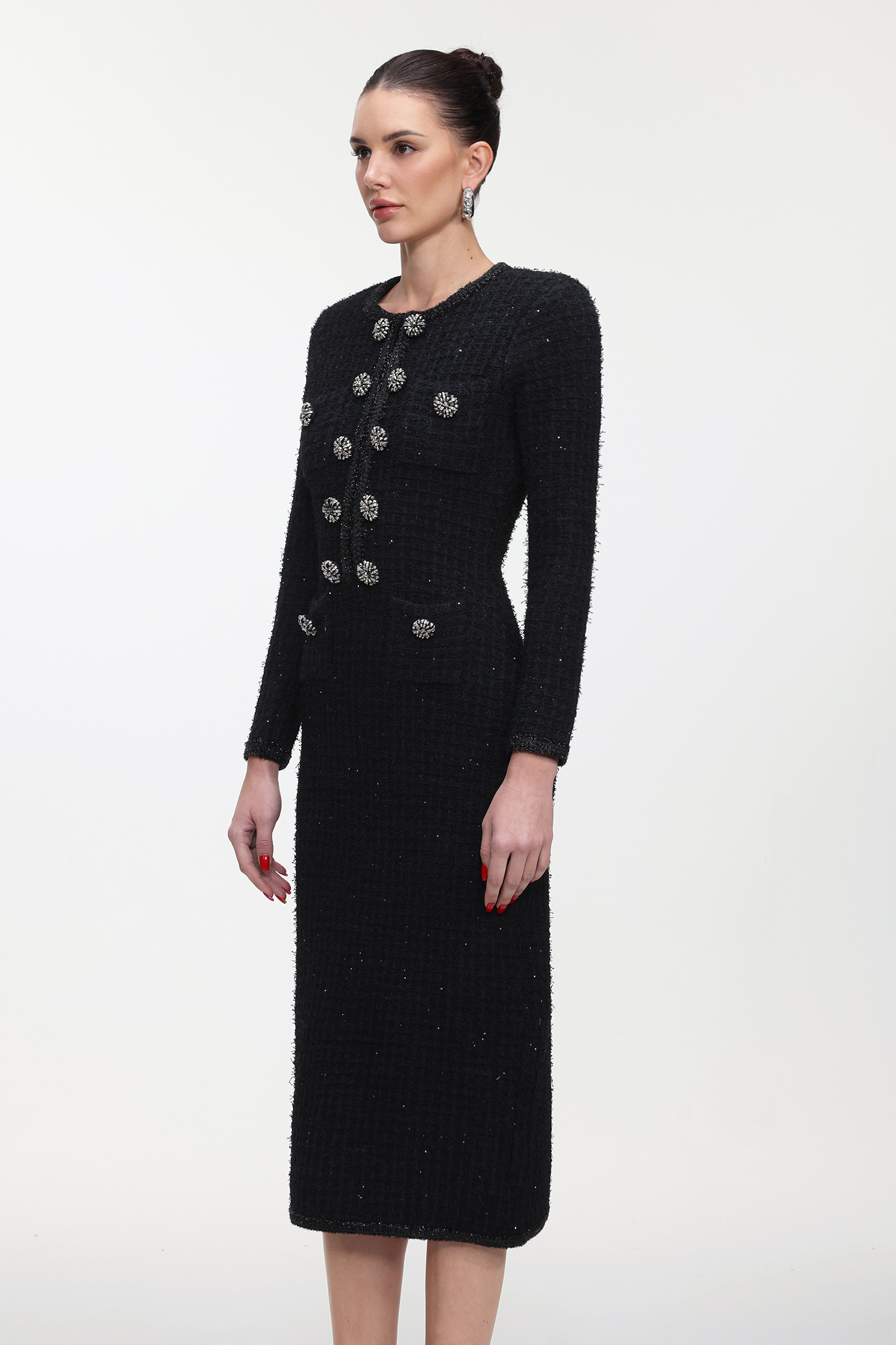 Tadita Glamorous Tailored Long Sleeve Tweed Maxi Dress