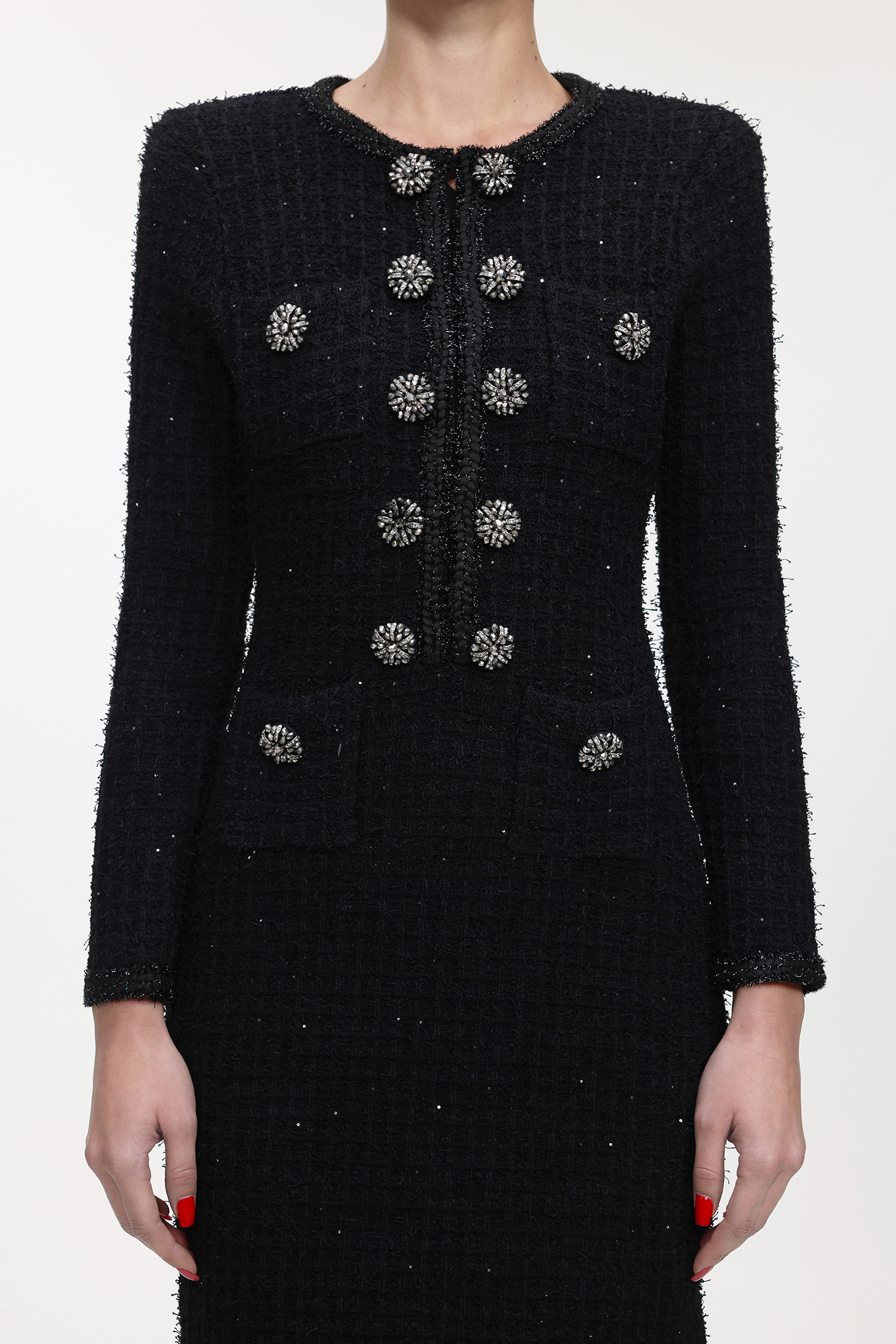 Tadita Glamorous Tailored Long Sleeve Tweed Maxi Dress