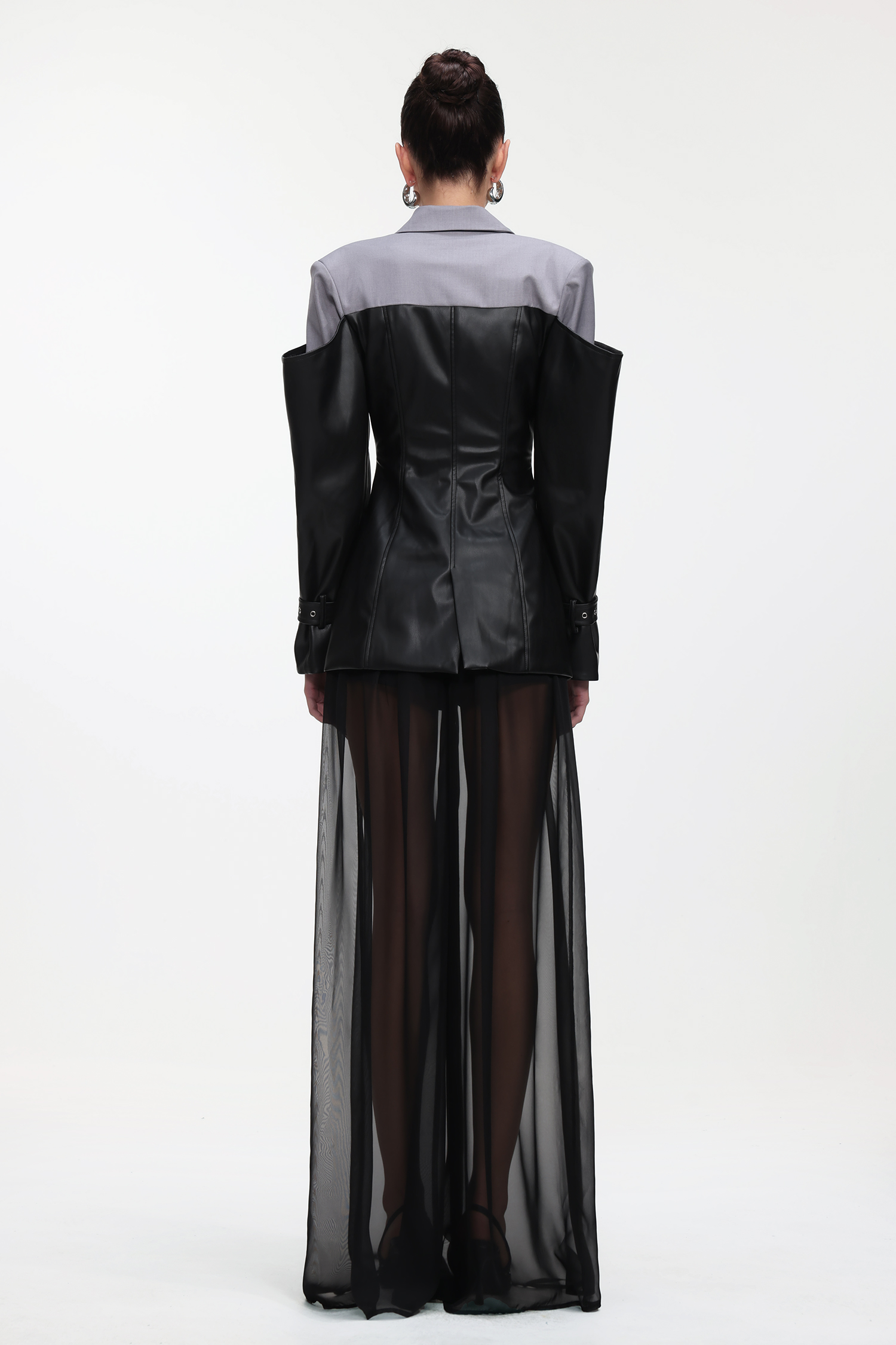 Dolcie Chic Tailored Long Sleeve Faux Leather Patchwork Blazer