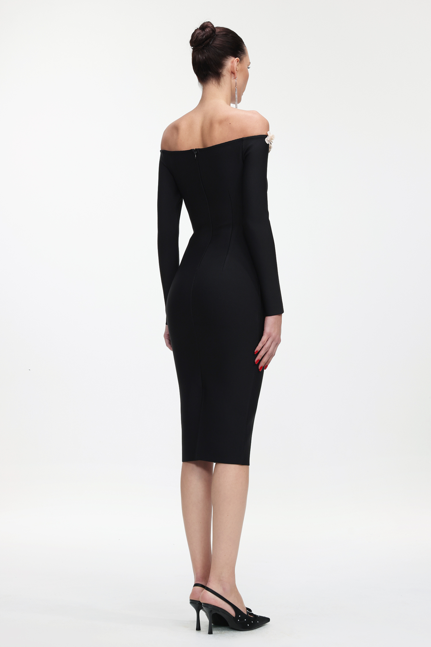 Priscilla Classic Contour Off Shoulder Long Sleeve Bandage Midi Dress