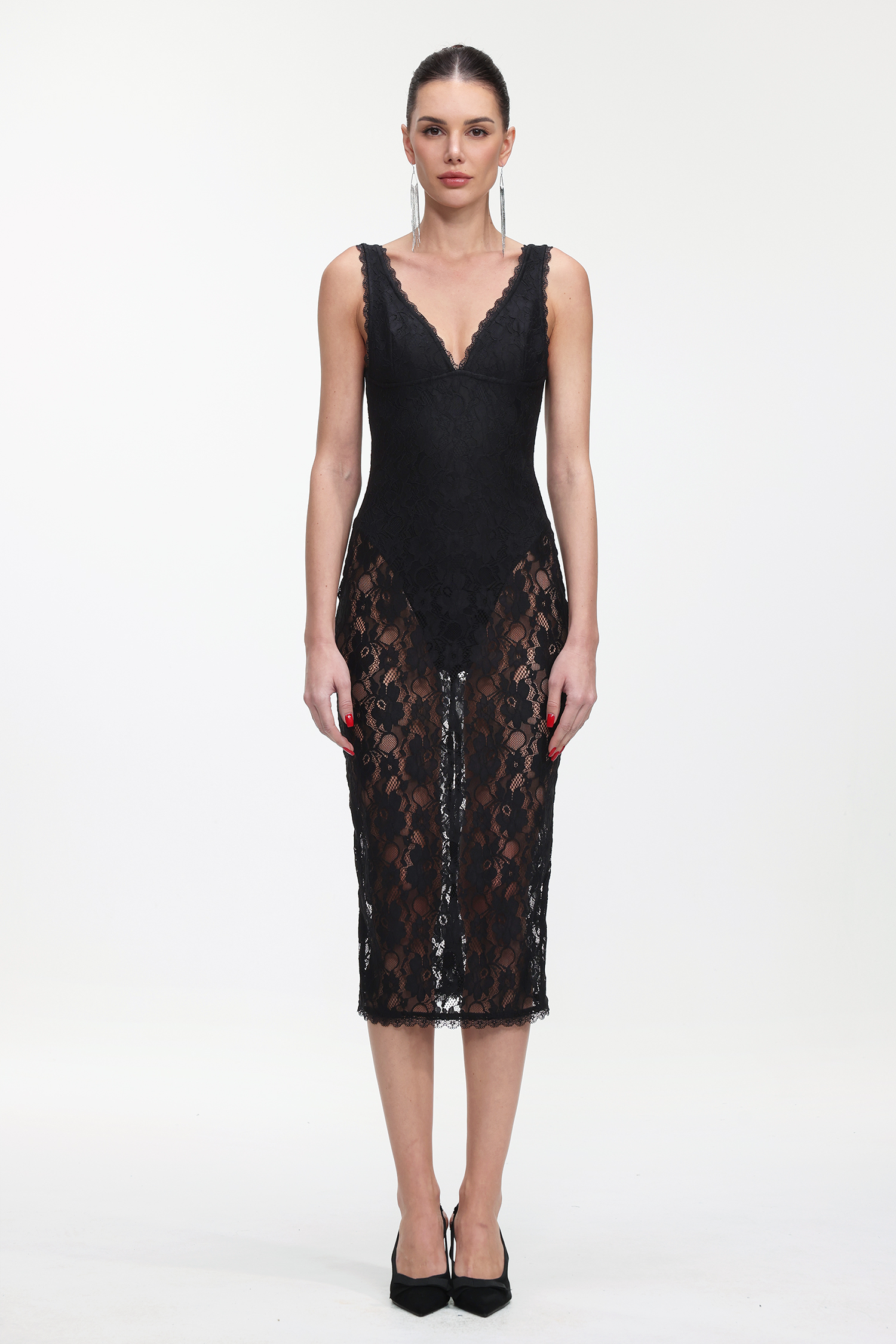 Lilya Sexy Contour Sleeveless Lace Bandage Jumpsuit