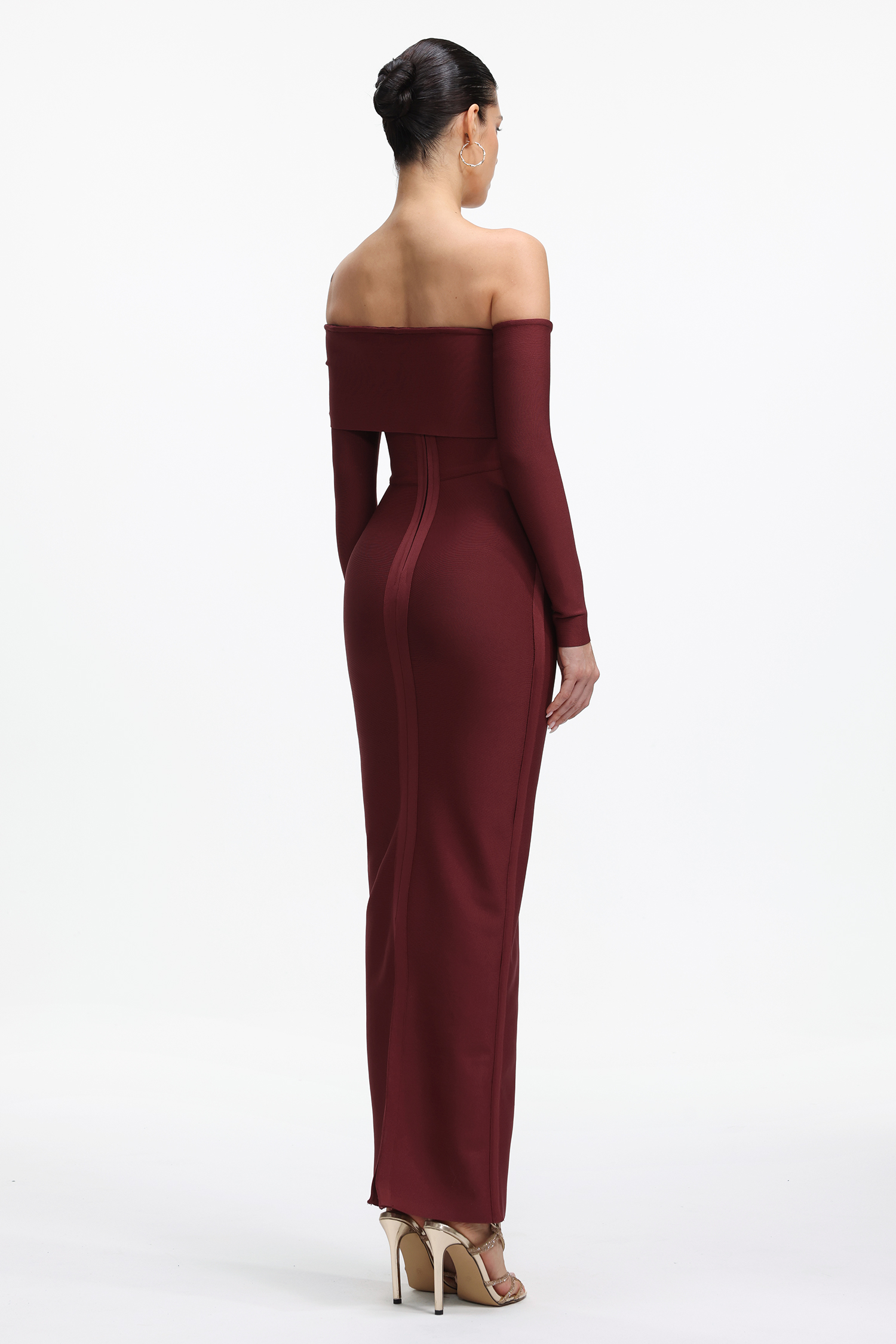 Renaa Elegant Contour Off Shoulder Long Sleeve Bandage Maxi Dress