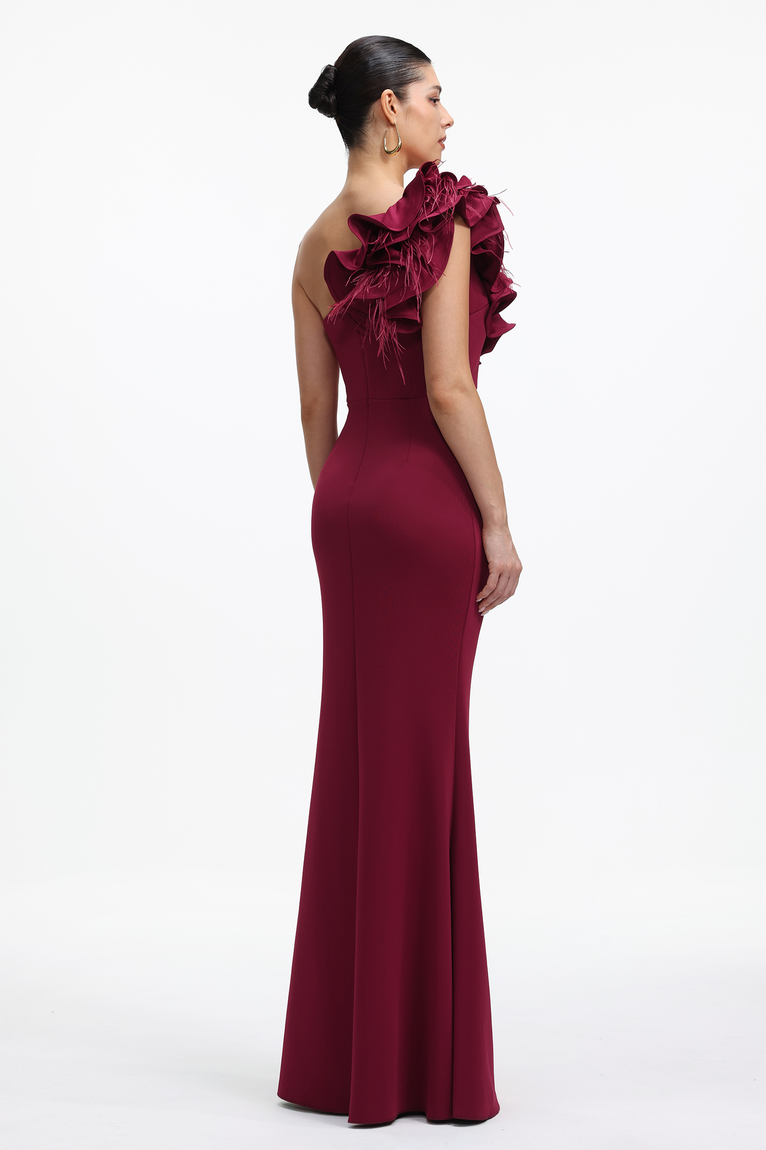 Mishell Romantic Contour One Shoulder Floral Pleated Maxi Dress