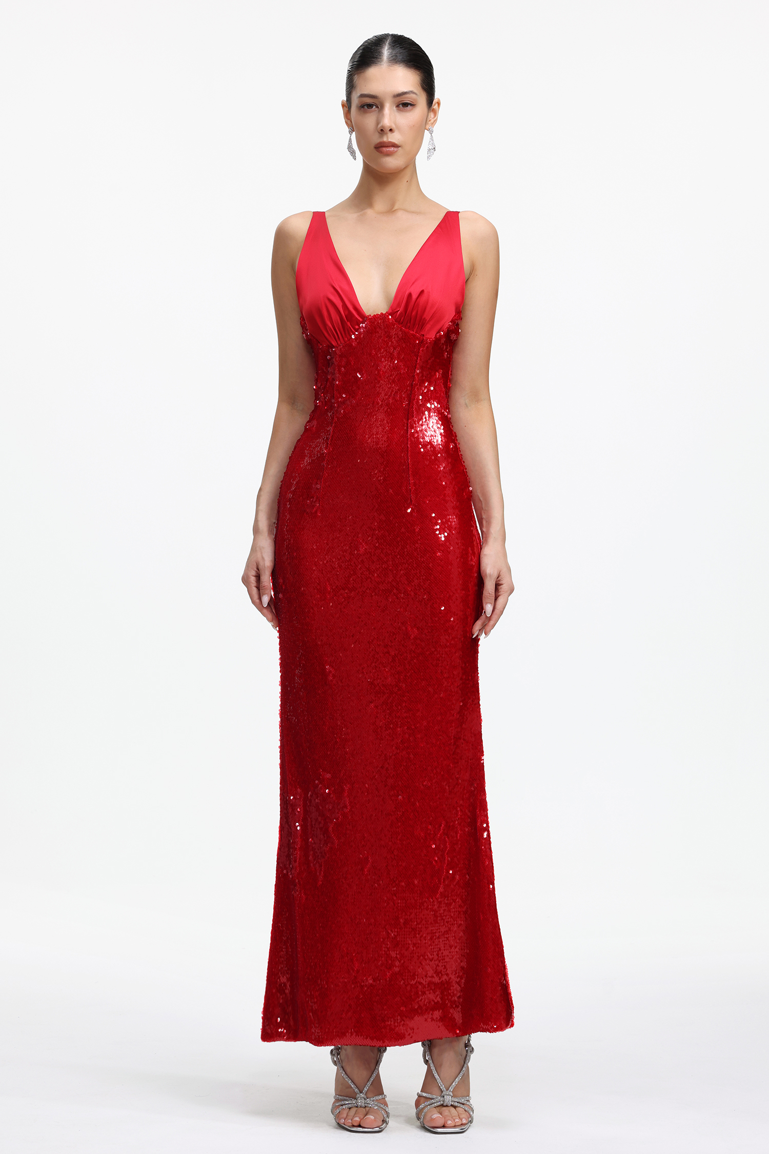 Elysande Glamorous Contour V neck Sequin Maxi Dress