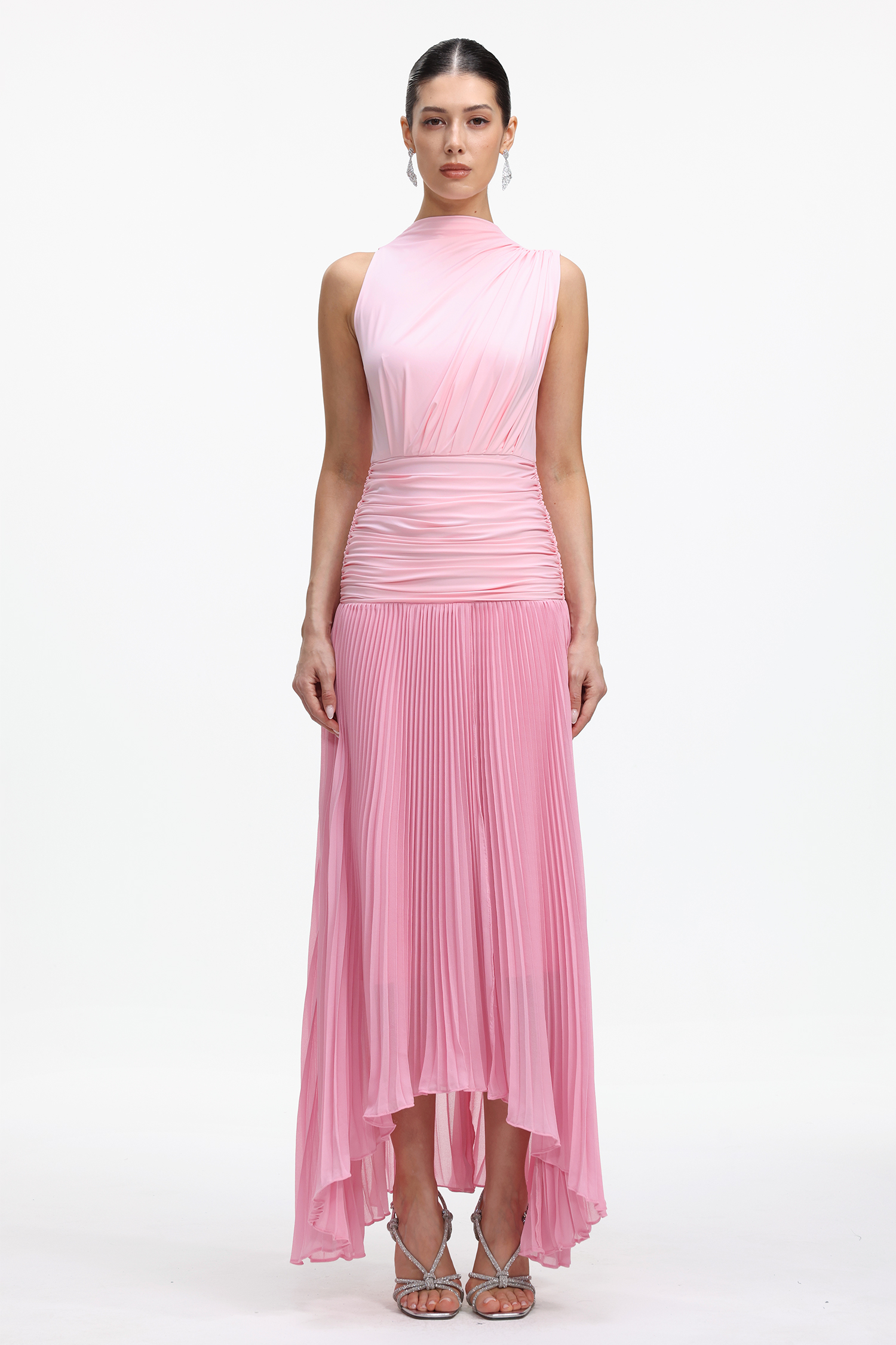Derlyn Romantic Contour Sleeveless Pleated Knit Maxi Dress