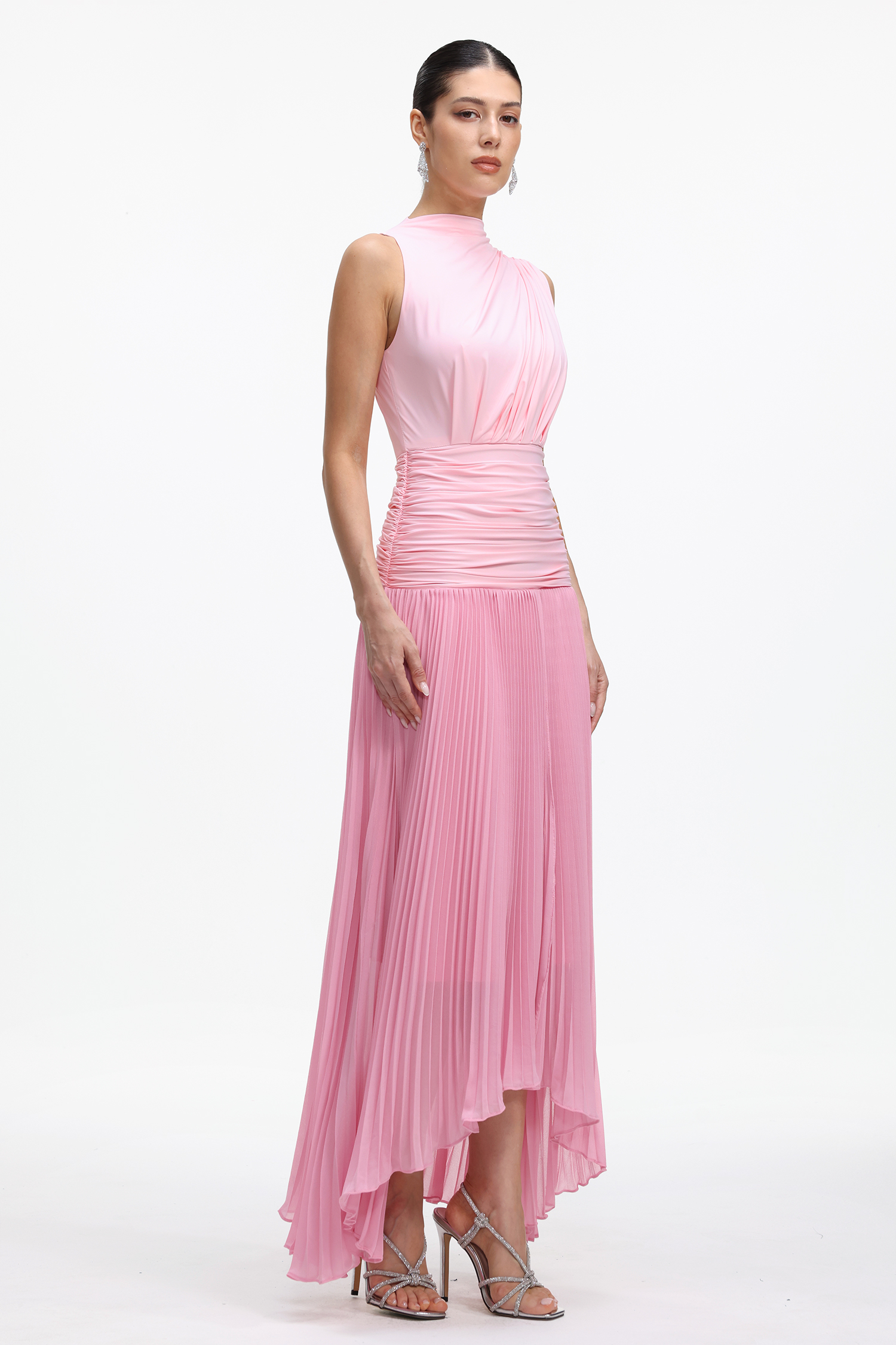 Derlyn Romantic Contour Sleeveless Pleated Knit Maxi Dress