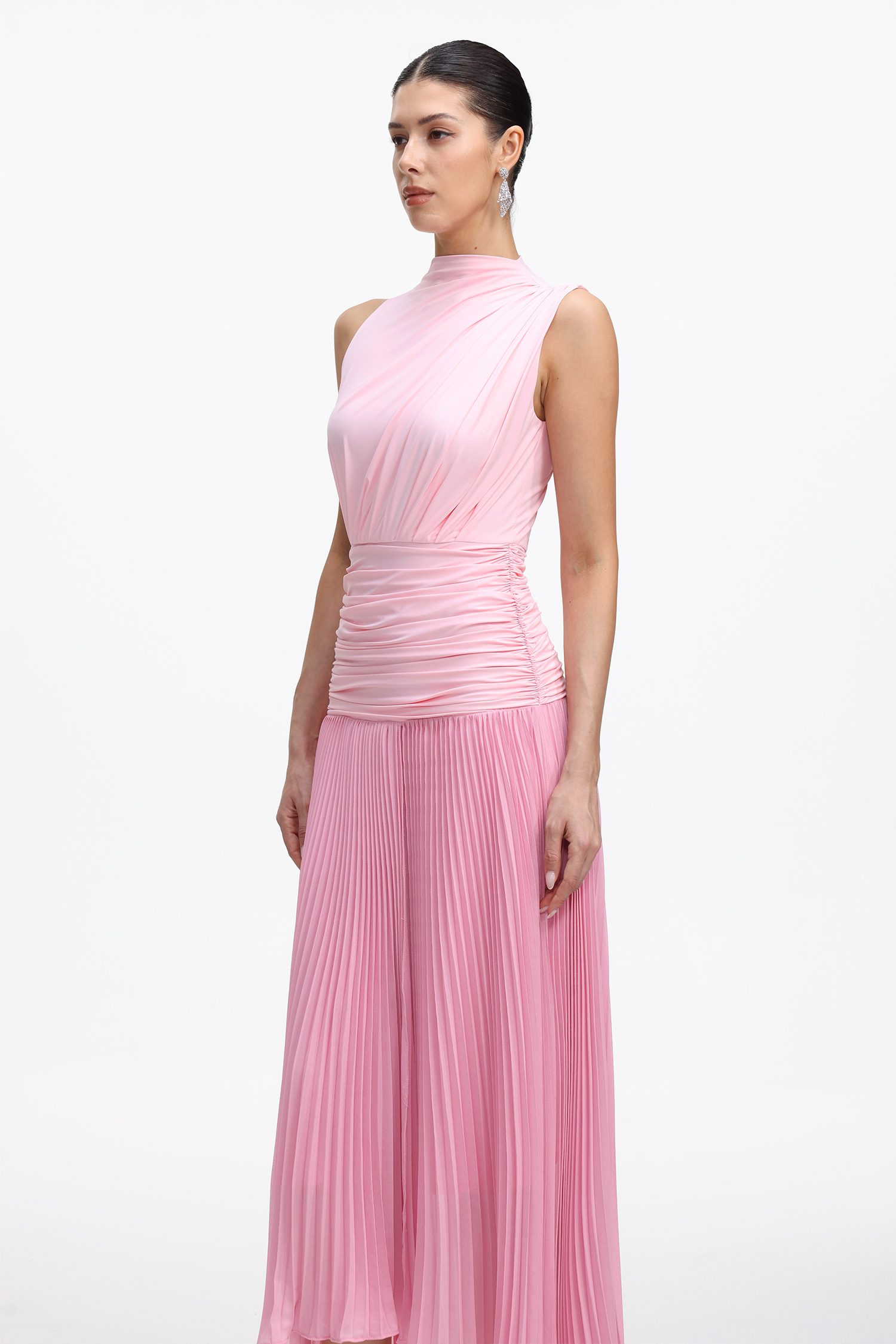 Derlyn Romantic Contour Sleeveless Pleated Knit Maxi Dress