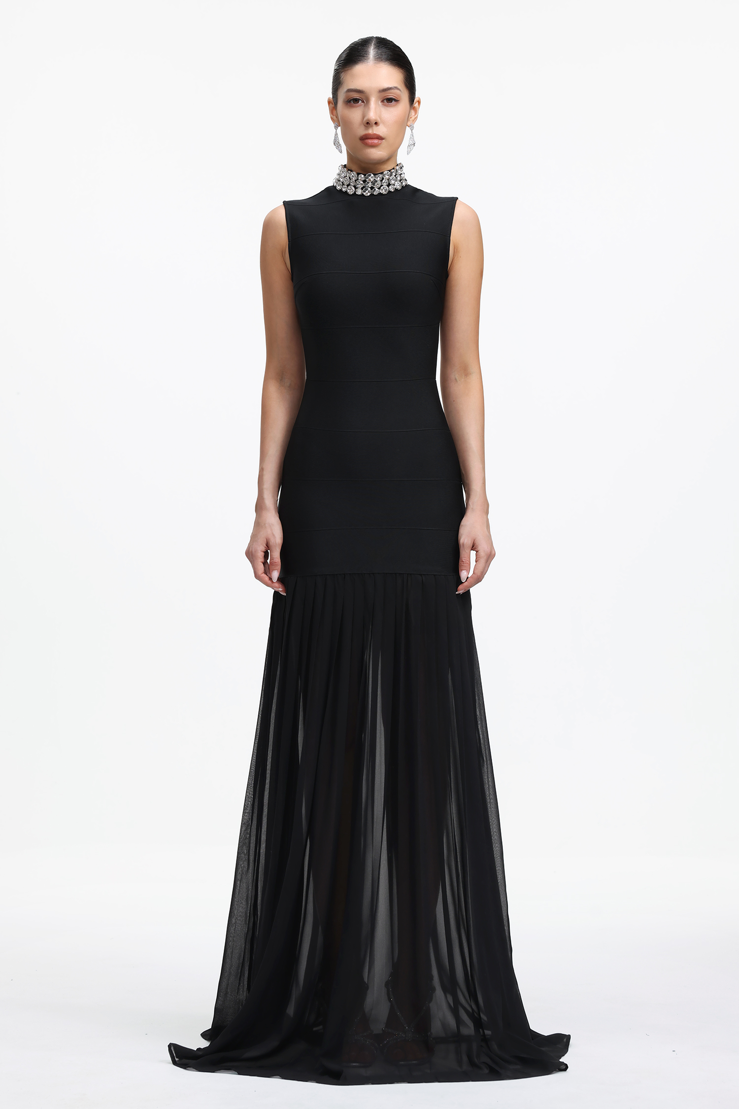 Kasuni Elegant Contour Sleeveless Rhinestone Bandage Maxi Dress