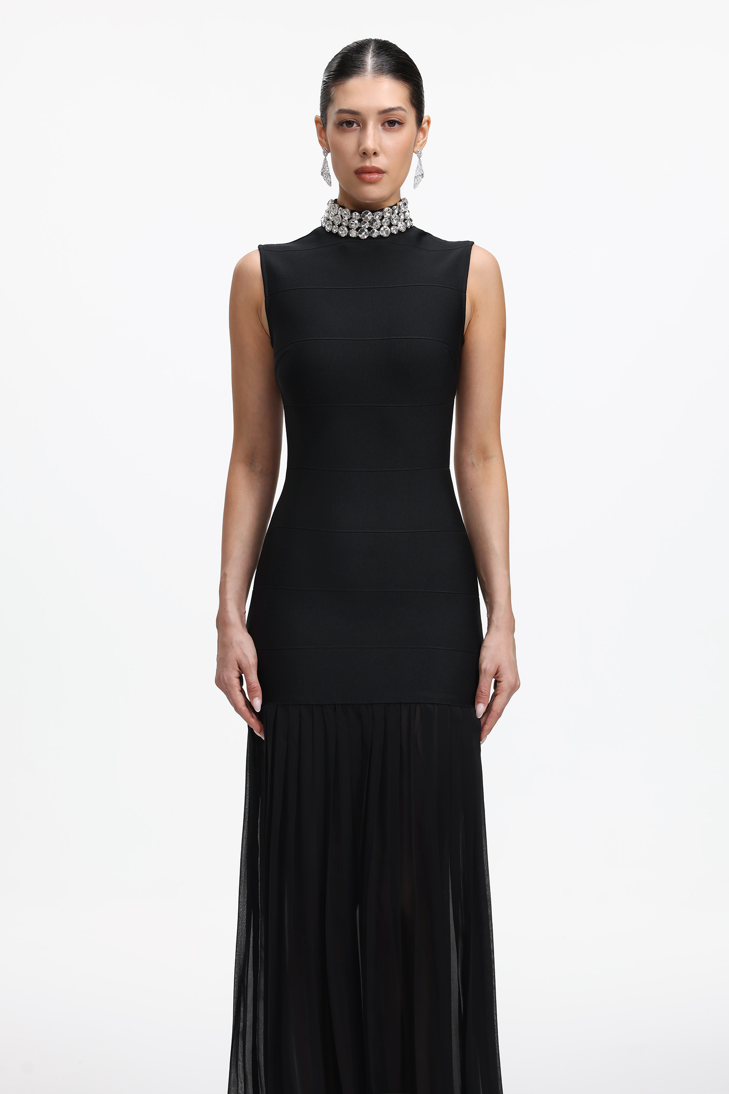 Kasuni Elegant Contour Sleeveless Rhinestone Bandage Maxi Dress