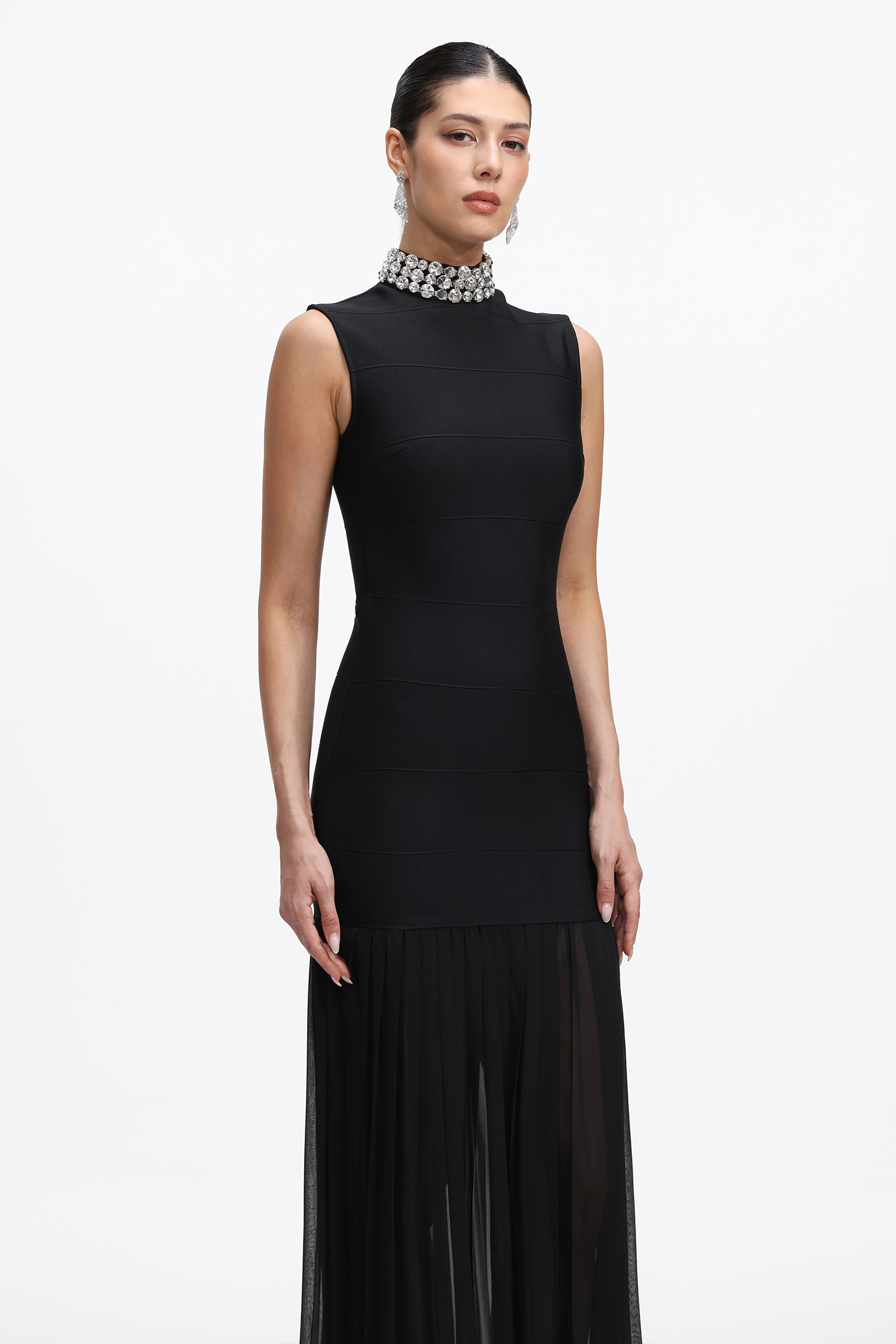 Kasuni Elegant Contour Sleeveless Rhinestone Bandage Maxi Dress