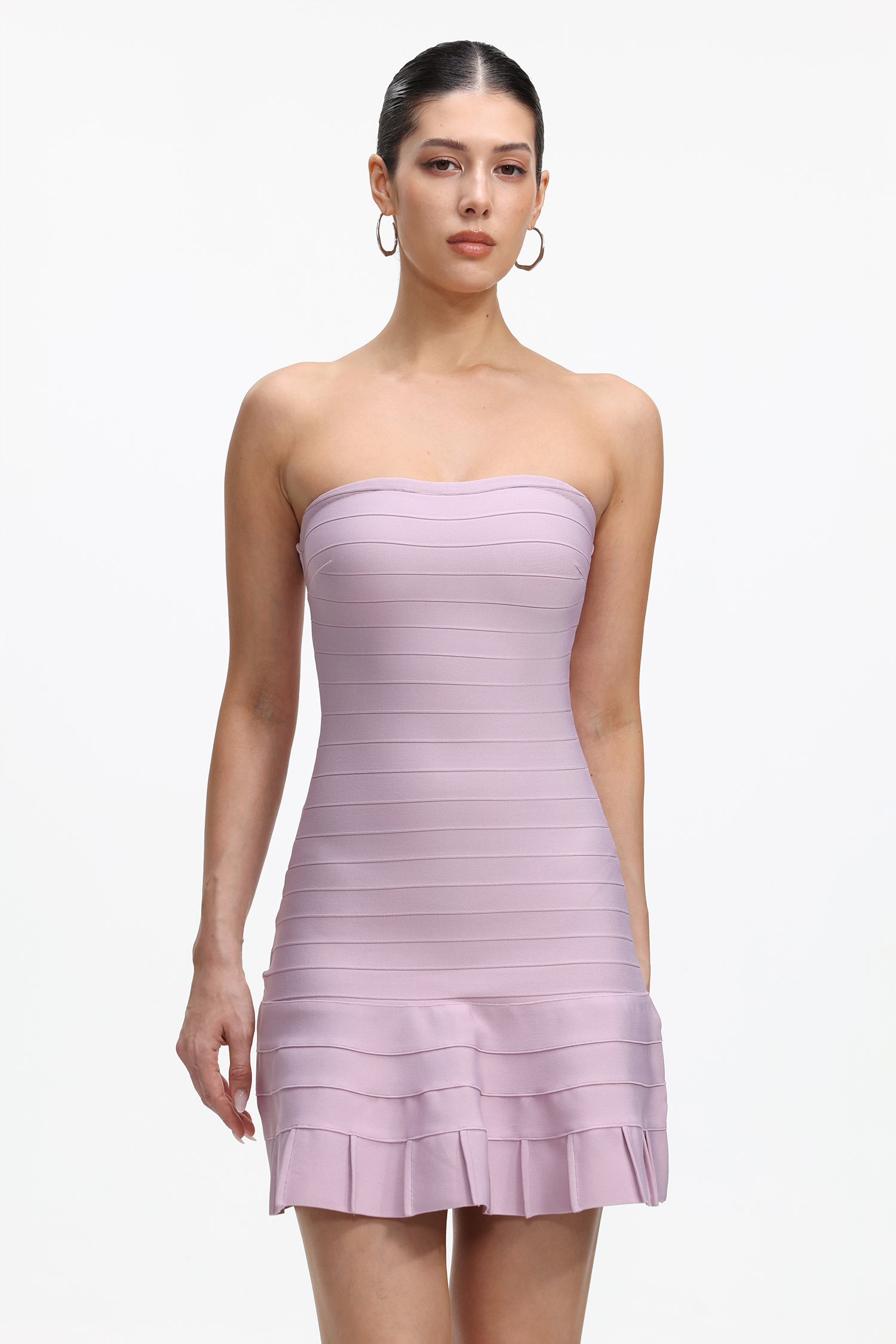 Priscilla Romantic Contour Strapless Bandage Purple Mini Dress
