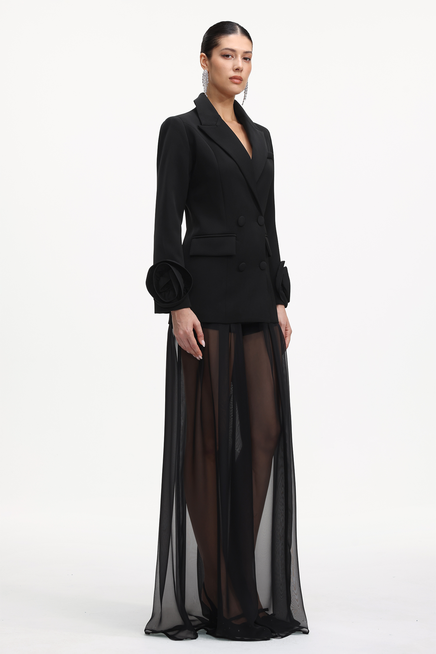 Jussi Chic Tailored Long Sleeve Floral Blazer