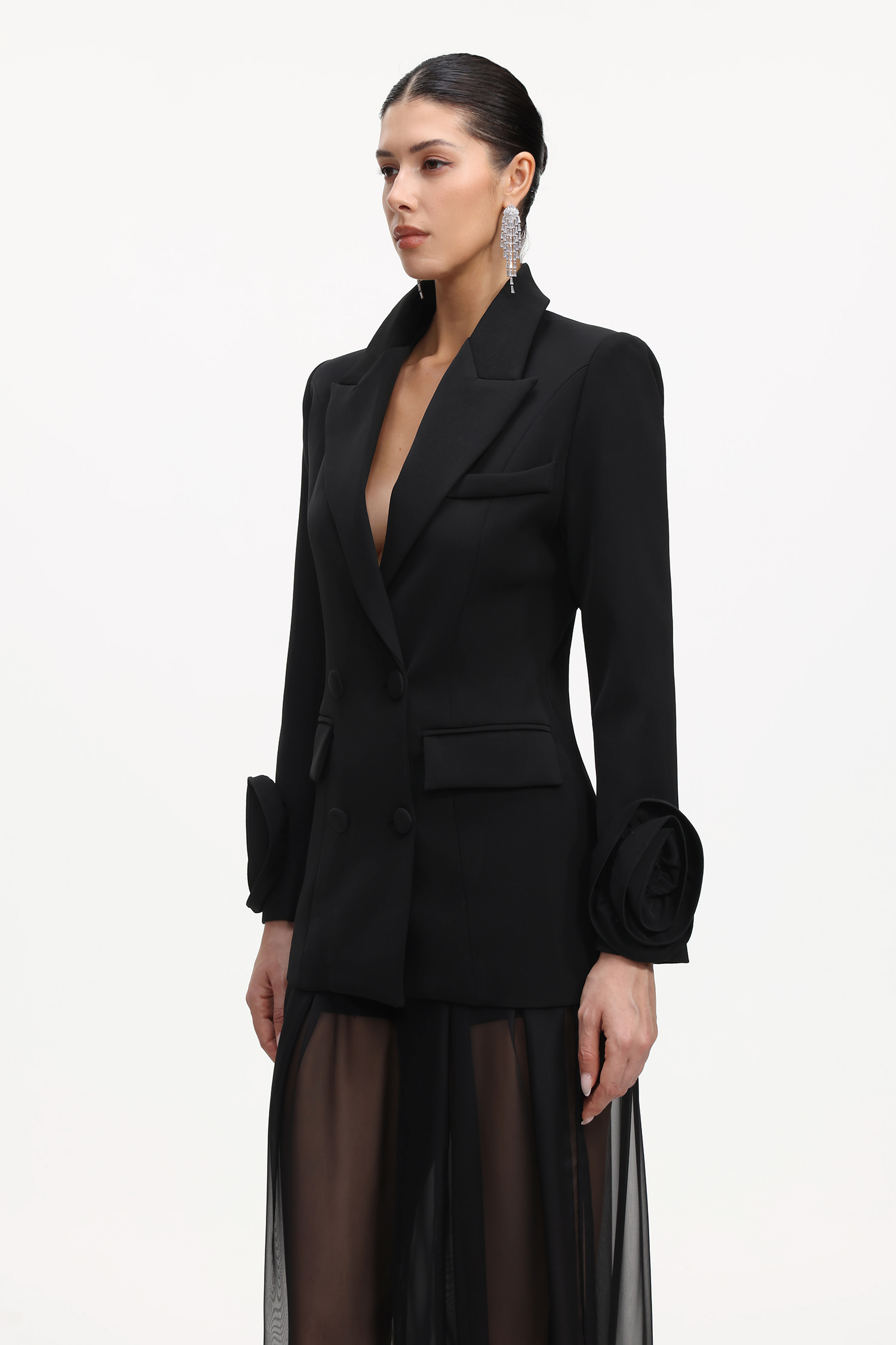 Jussi Chic Tailored Long Sleeve Floral Blazer