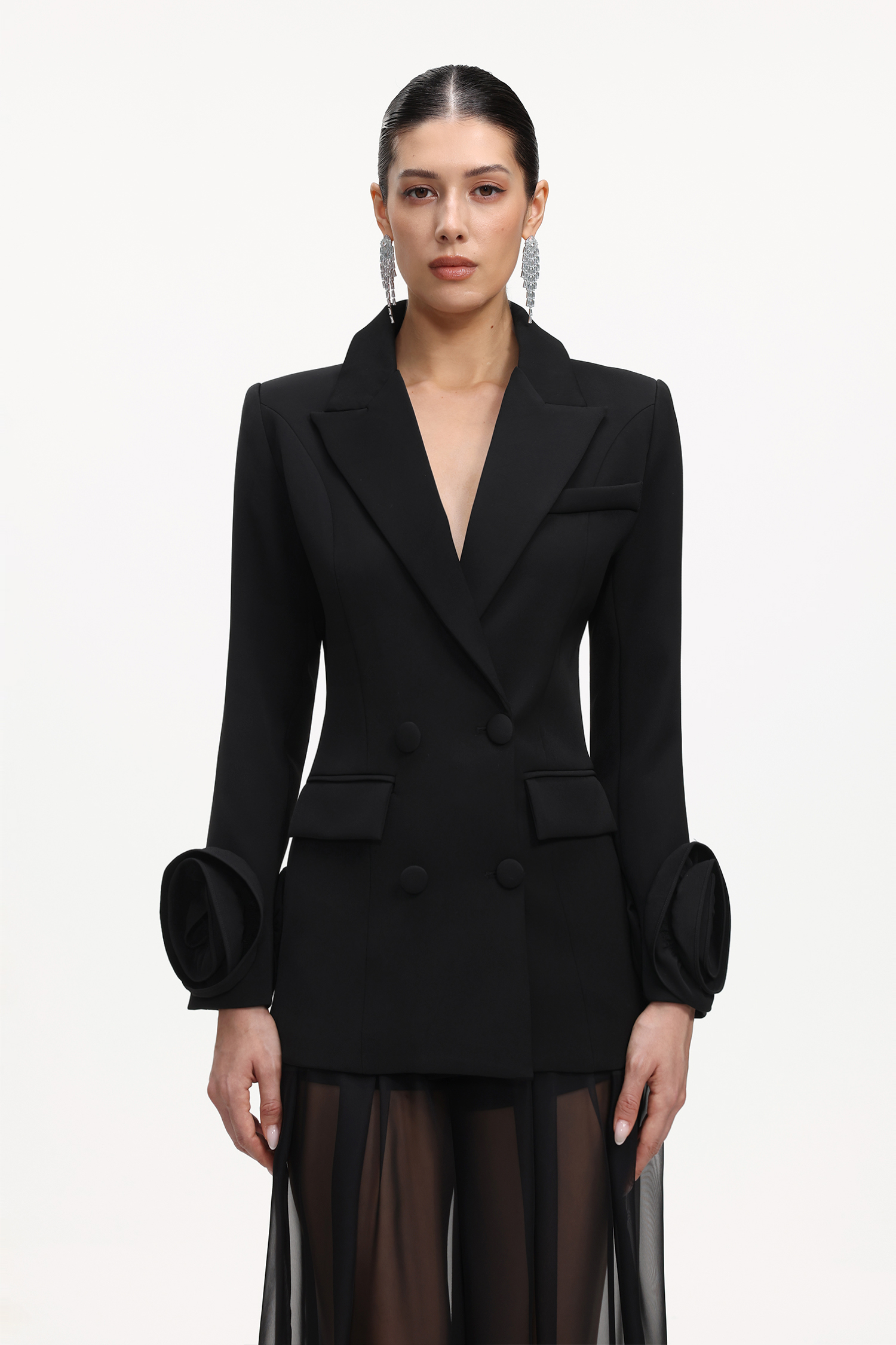 Jussi Chic Tailored Long Sleeve Floral Blazer