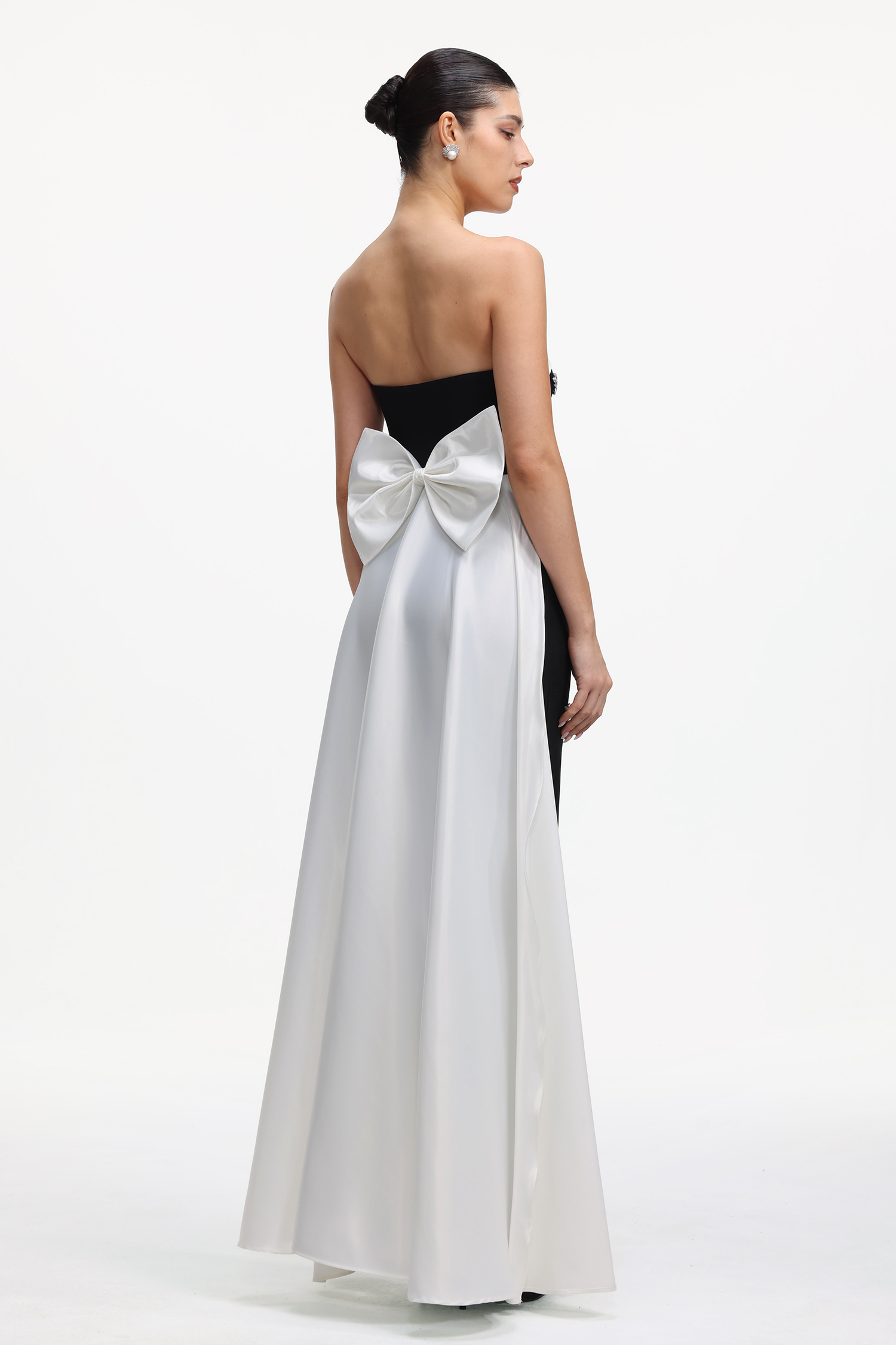 Skyler Elegant Contour Strapless Rhinestone Bow Bandage Maxi Dress