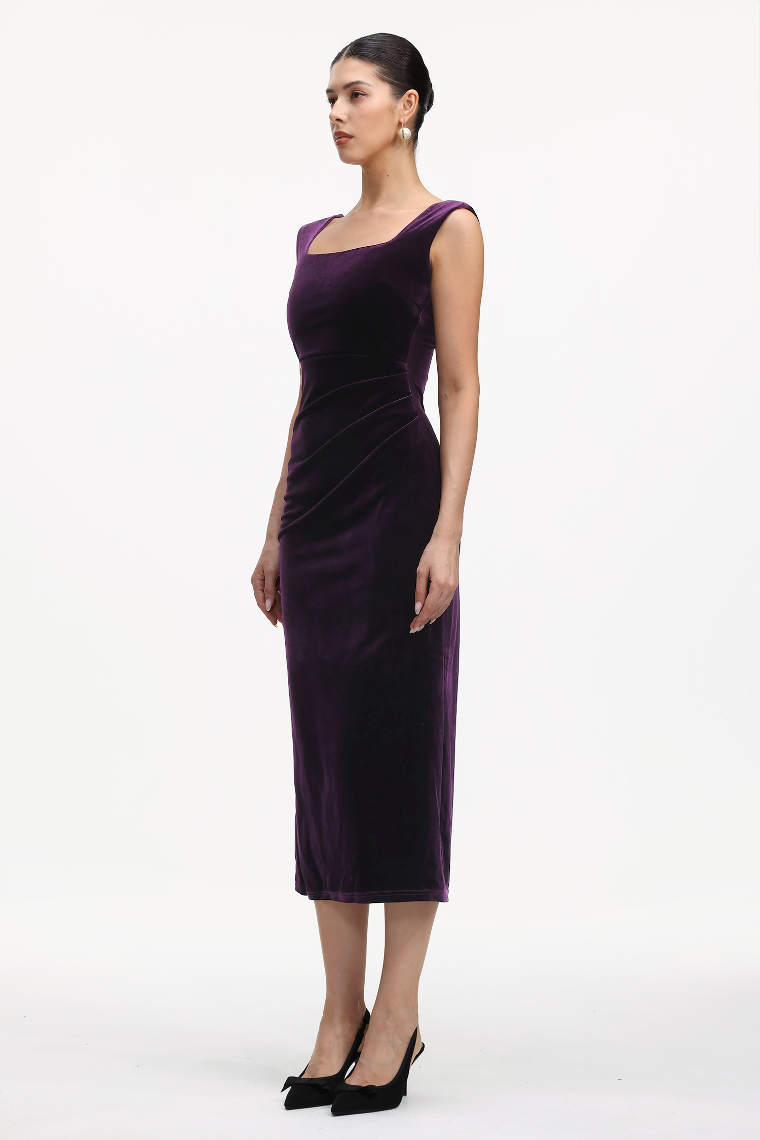 Lilac Elegant Tailored Pleated Velvet Maxi Dress
